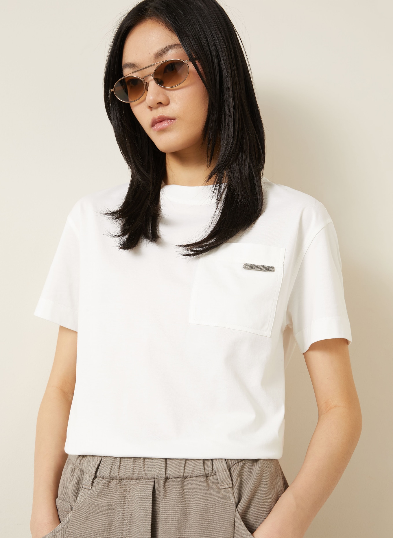 BRUNELLO CUCINELLI T-Shirt mit Schmucksteinen: WEISS