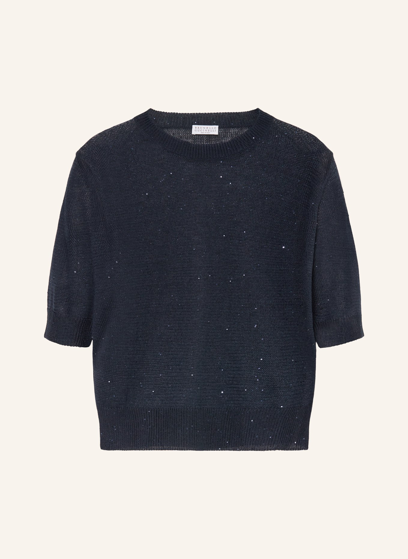 BRUNELLO CUCINELLI Strickshirt aus Leinen mit Pailletten: DUNKELBLAU