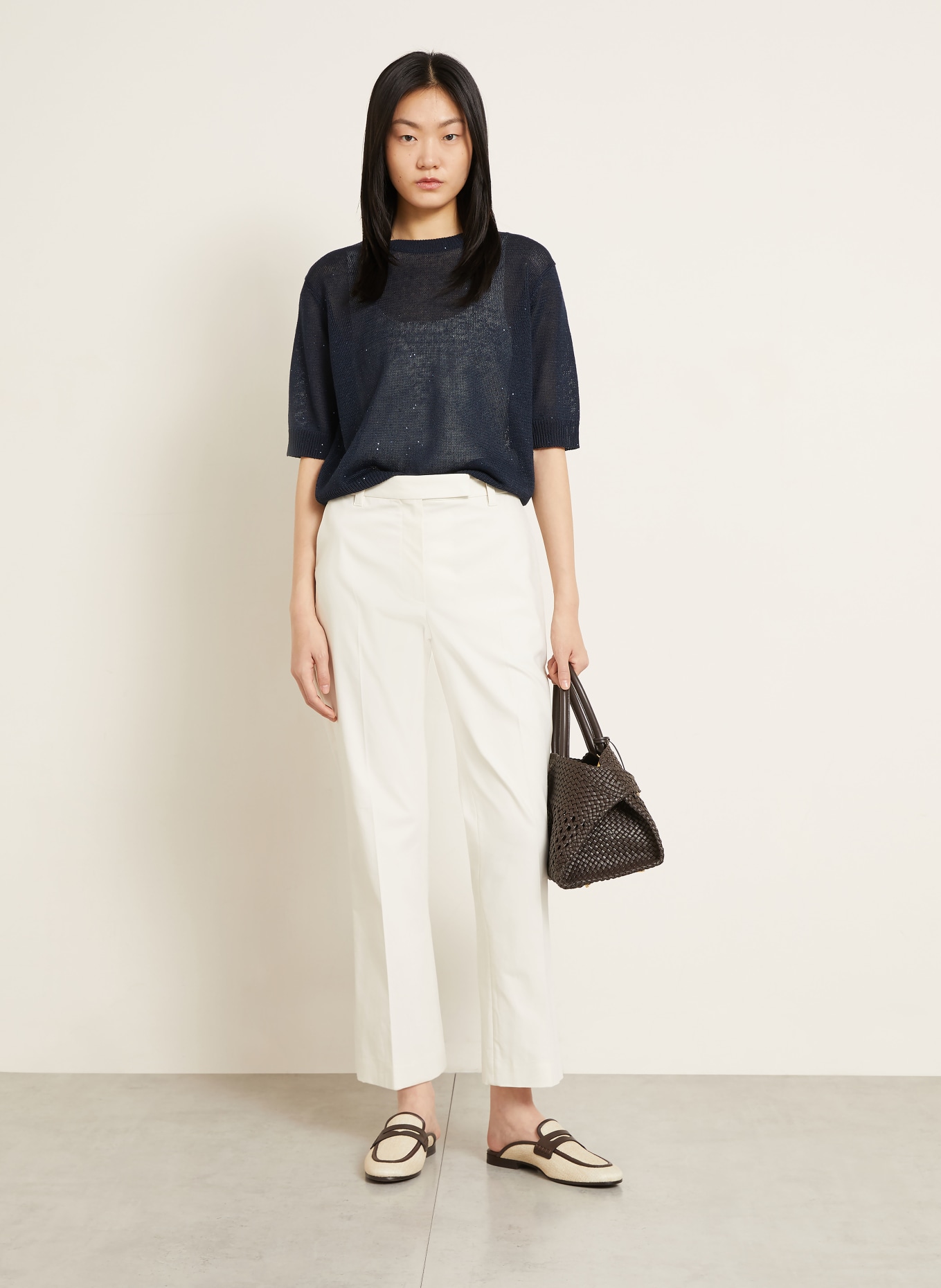 BRUNELLO CUCINELLI Strickshirt aus Leinen mit Pailletten: DUNKELBLAU