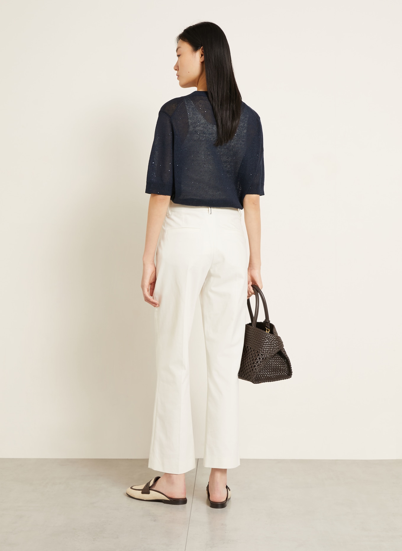 BRUNELLO CUCINELLI Strickshirt aus Leinen mit Pailletten: DUNKELBLAU