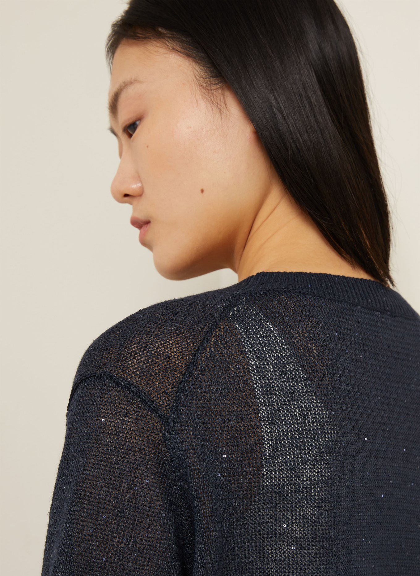 BRUNELLO CUCINELLI Strickshirt aus Leinen mit Pailletten: DUNKELBLAU