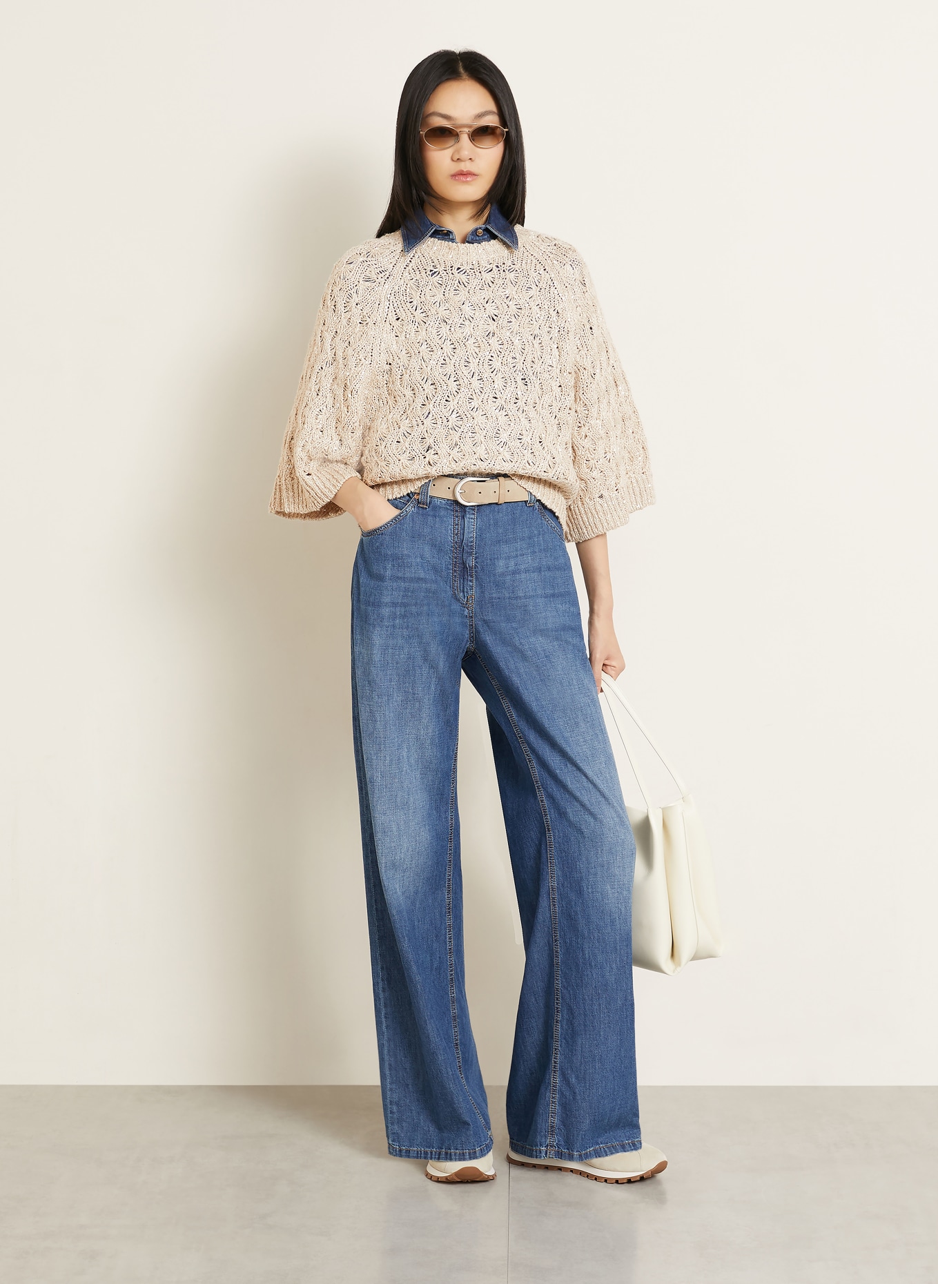 BRUNELLO CUCINELLI Pullover mit Seide und Pailletten: BEIGE