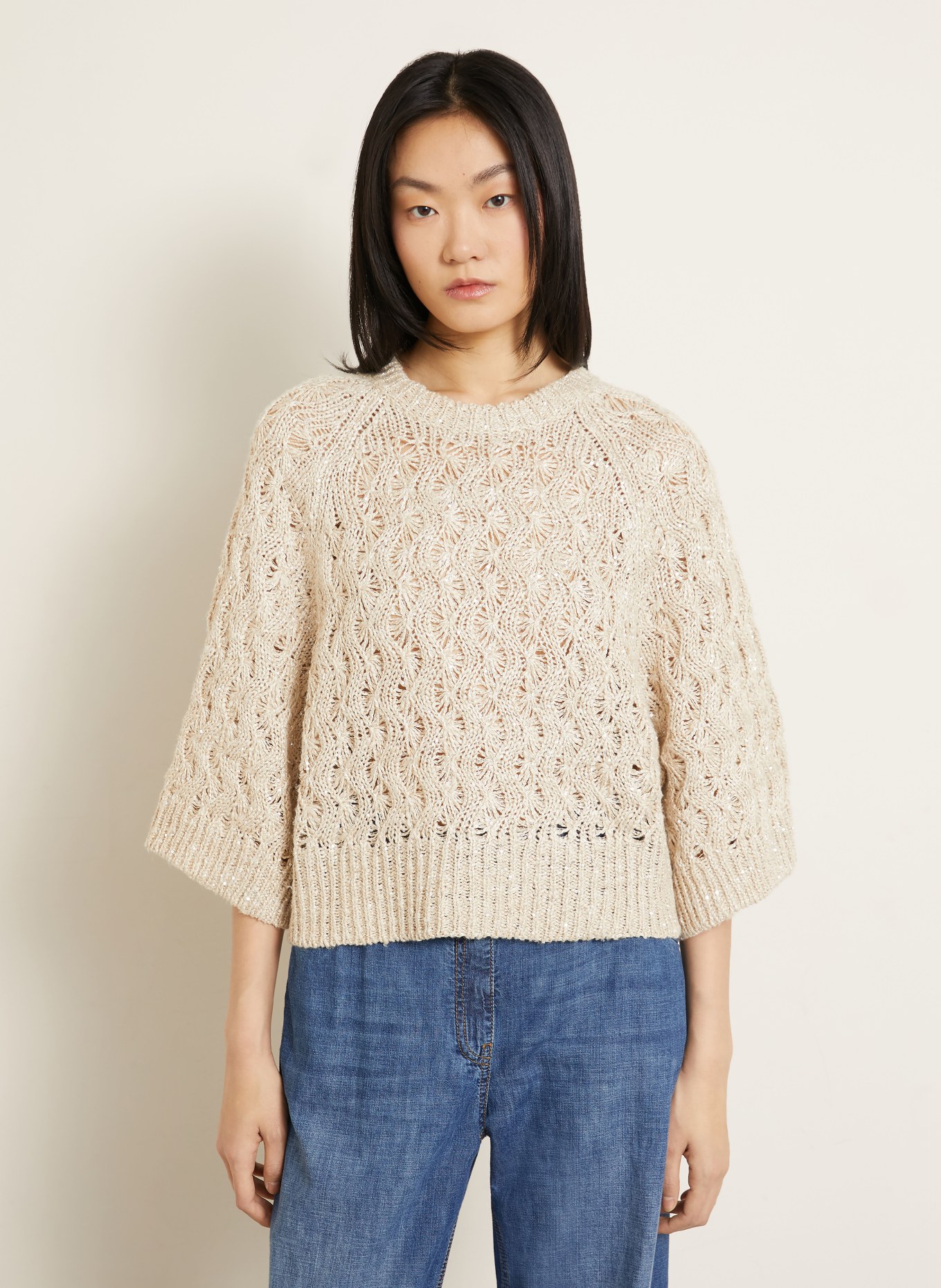 BRUNELLO CUCINELLI Pullover mit Seide und Pailletten: BEIGE