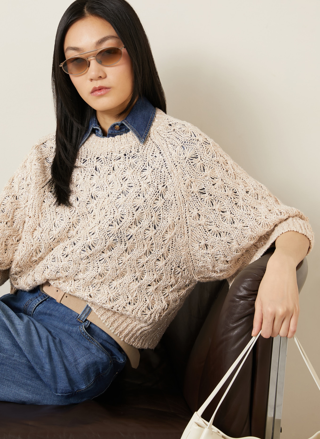 BRUNELLO CUCINELLI Pullover mit Seide und Pailletten: BEIGE