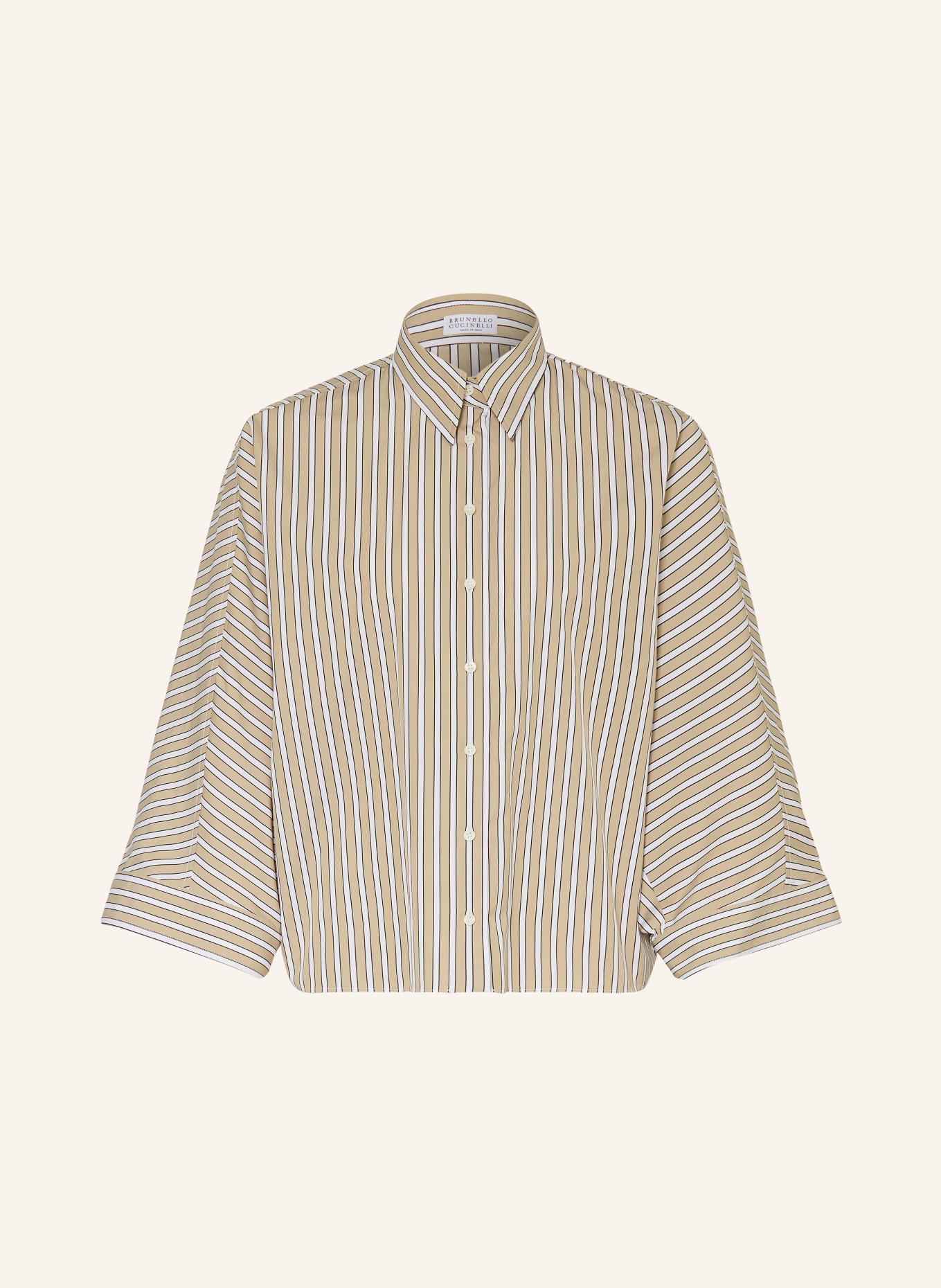 BRUNELLO CUCINELLI Oversized-Hemdbluse mit 3/4-Arm: BEIGE / WEISS / SCHWARZ
