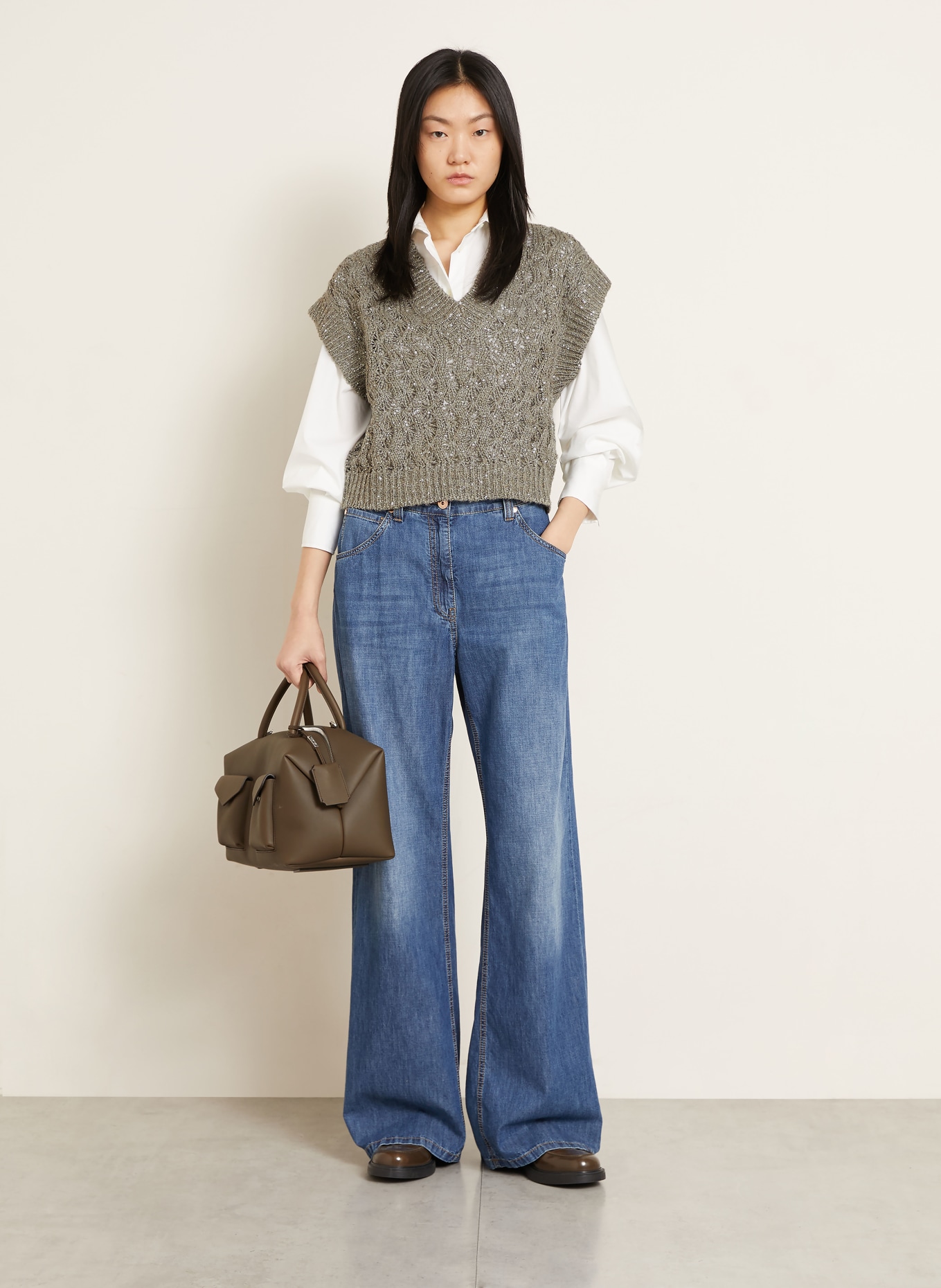 BRUNELLO CUCINELLI Strickshirt mit Pailletten: KHAKI