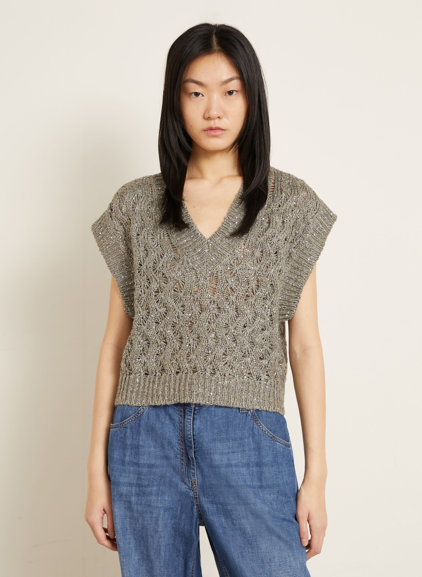 BRUNELLO CUCINELLI Strickshirt mit Pailletten: KHAKI