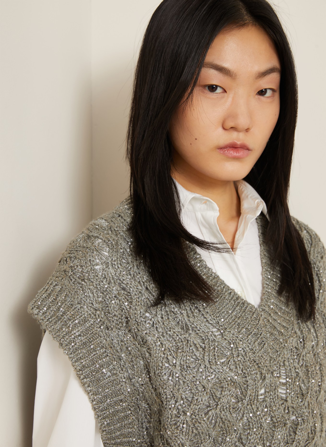 BRUNELLO CUCINELLI Strickshirt mit Pailletten: KHAKI