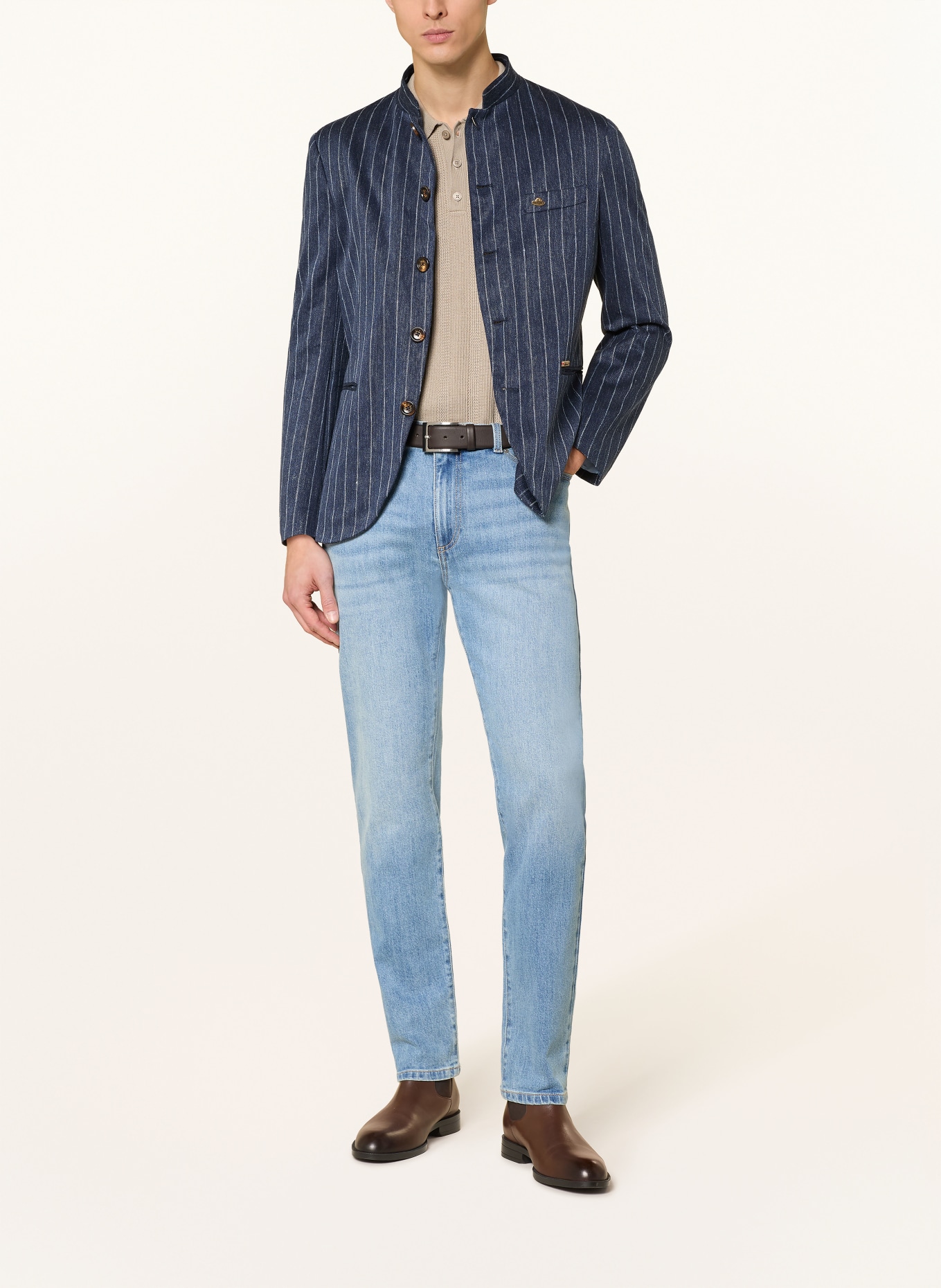 Luis Trenker Janker LUSANDRETTO mit Leinen: BLAU / WEISS