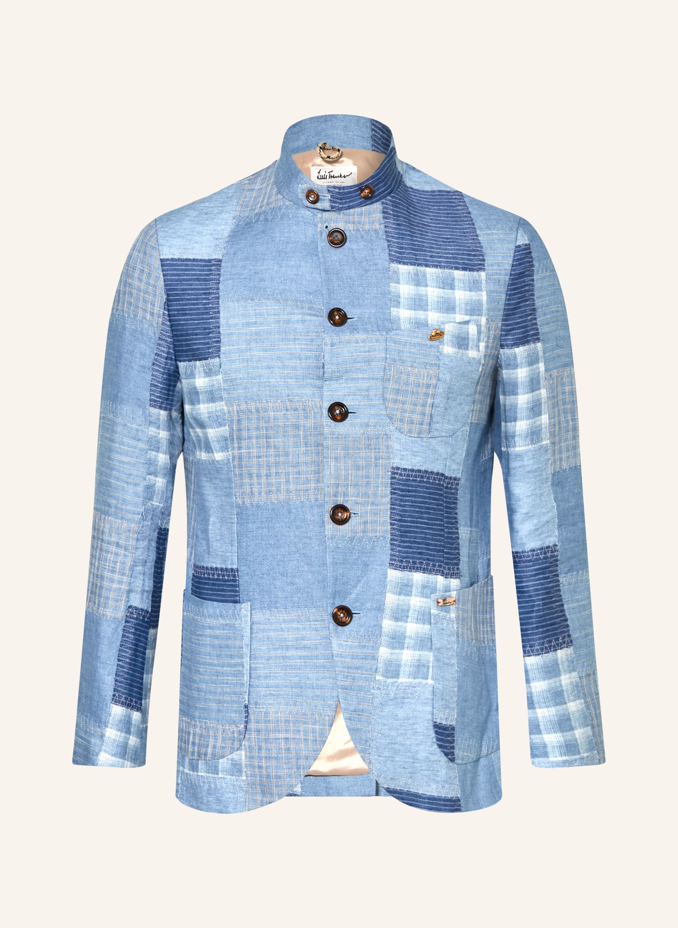 Luis Trenker Janker LUSANDRO aus Leinen: HELLBLAU / BLAU / WEISS