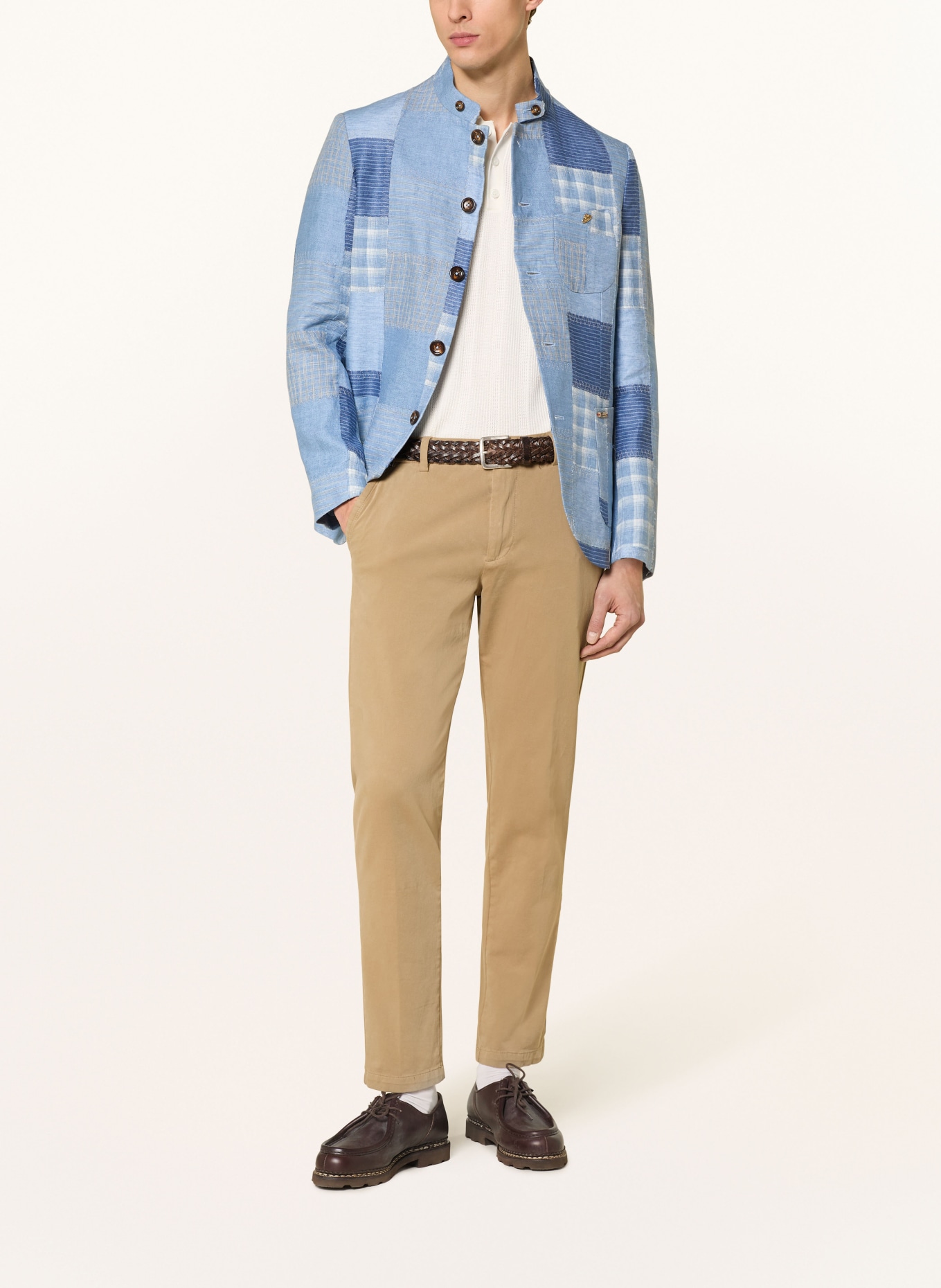 Luis Trenker Janker LUSANDRO aus Leinen: HELLBLAU / BLAU / WEISS