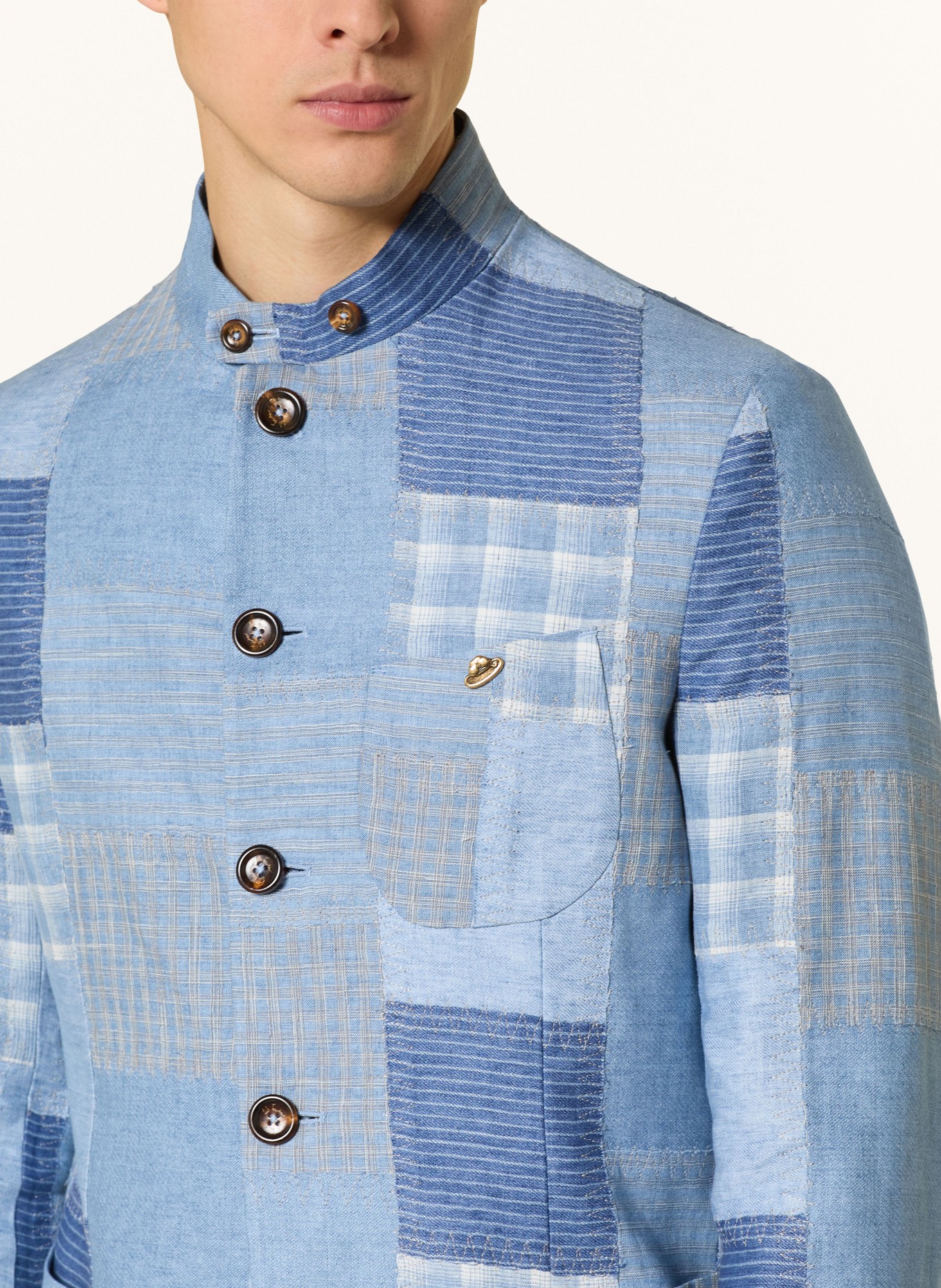 Luis Trenker Janker LUSANDRO aus Leinen: HELLBLAU / BLAU / WEISS