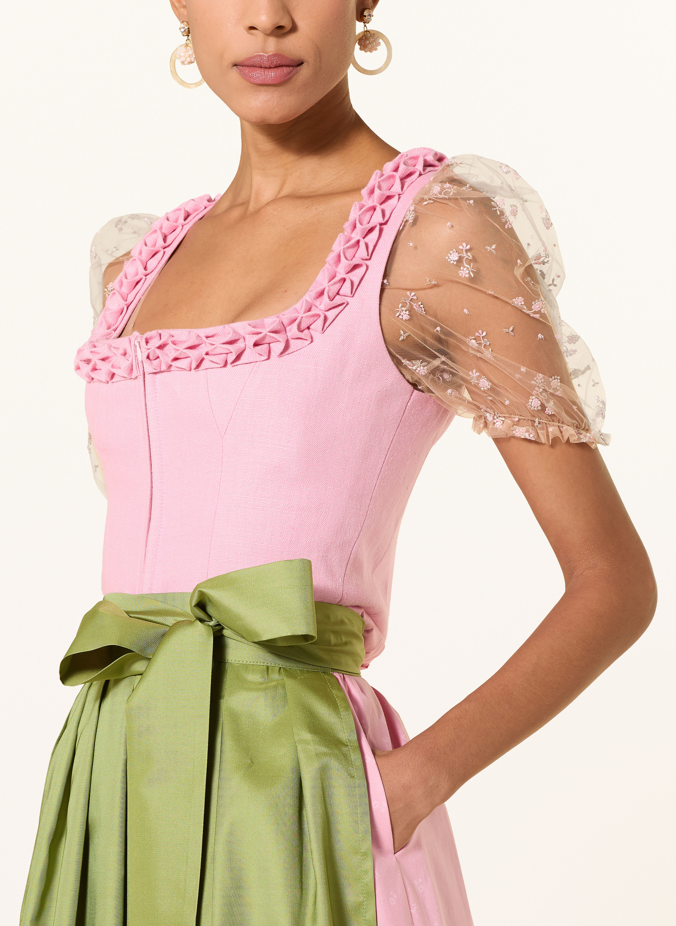 AlpenHERZ Linnen dirndl EWELINA: ROZE / LICHTGROEN