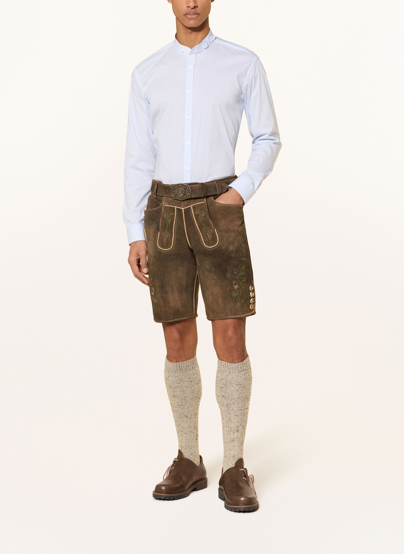 Heimatglück Tracht Chemise traditionnelle ALOIS coupe classique: BLANC / BLEU CLAIR