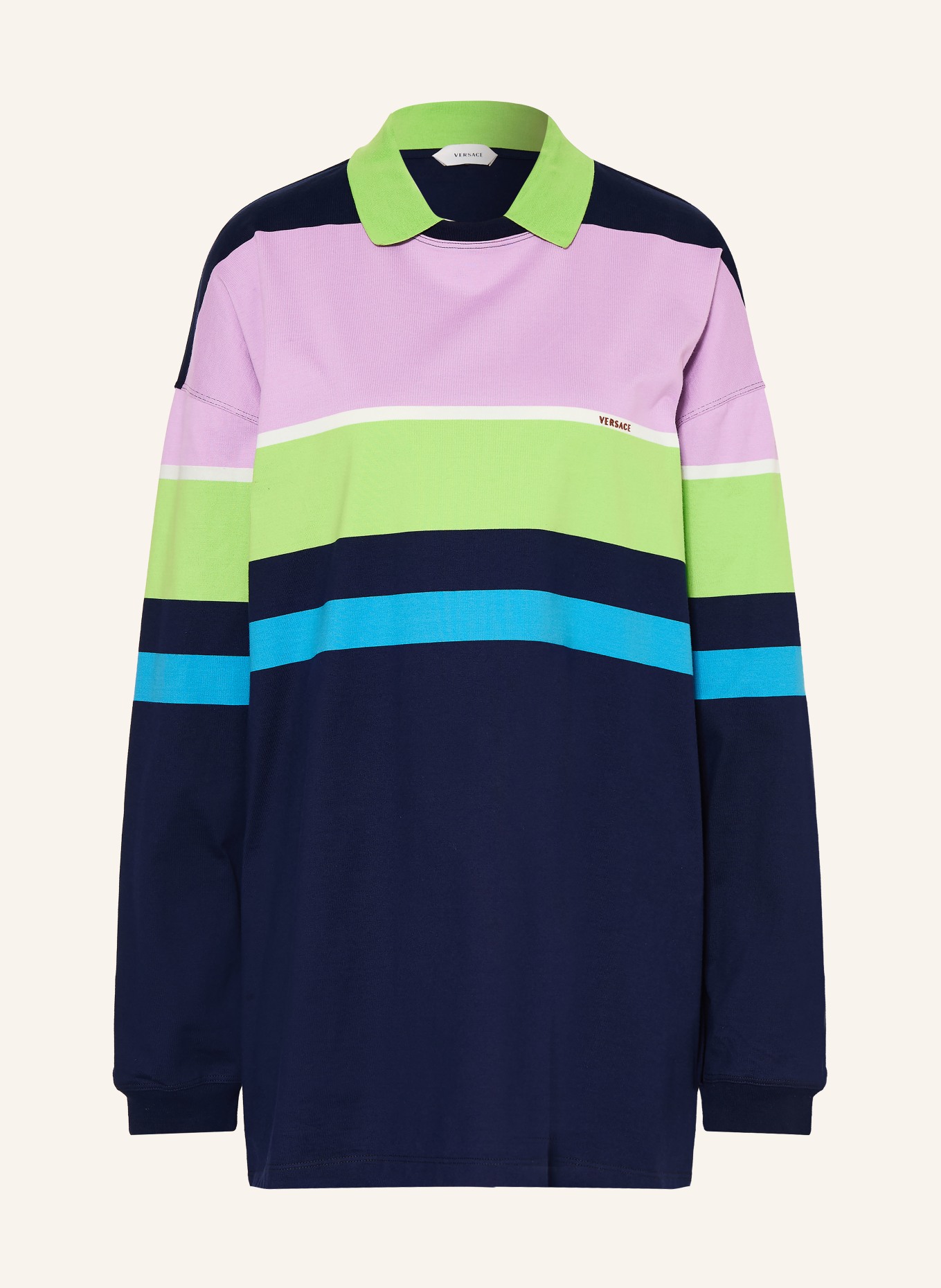 VERSACE Jersey poloshirt: DONKERBLAUW / ROZE / LICHTGROEN