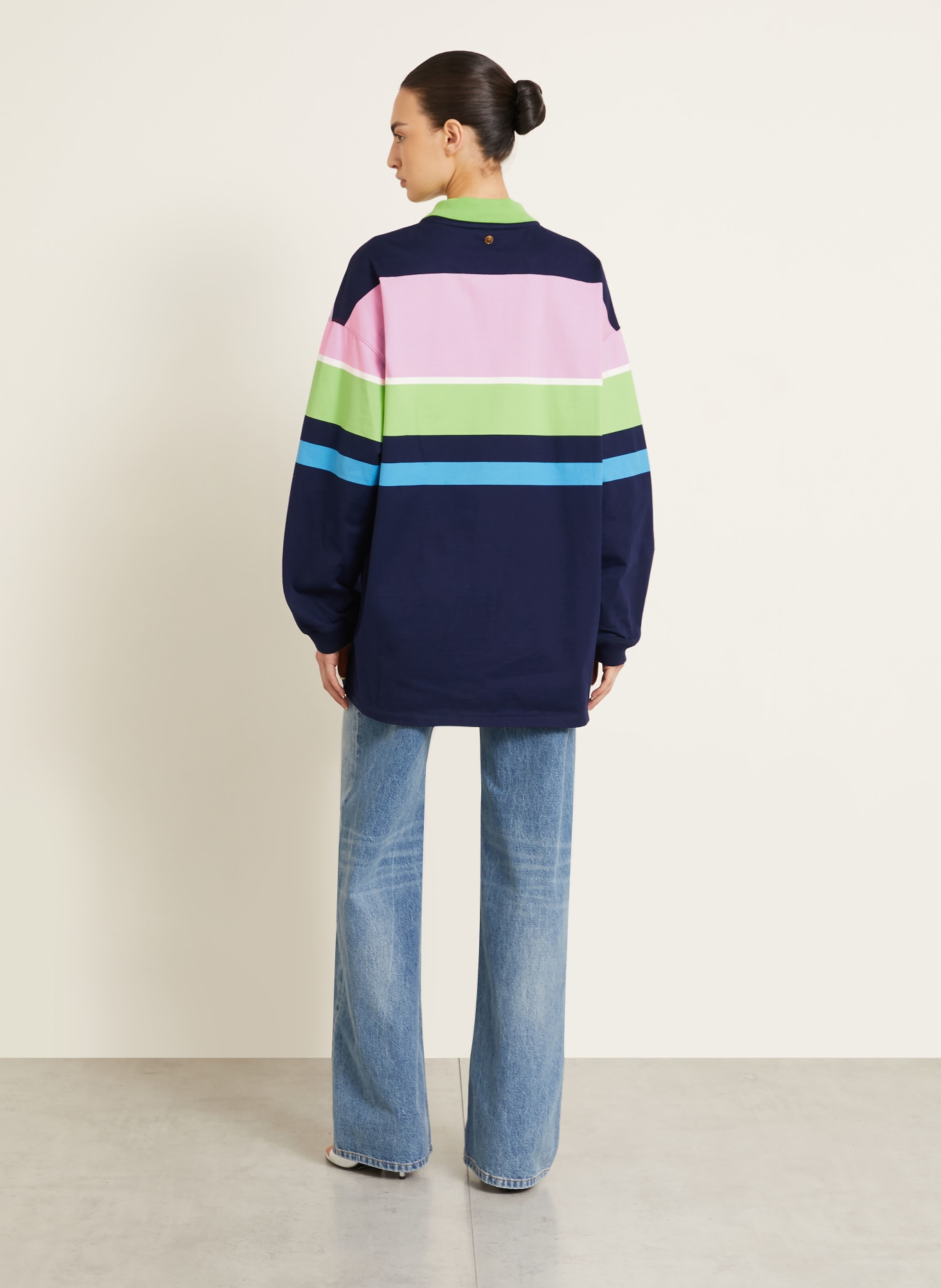 VERSACE Jersey poloshirt: DONKERBLAUW / ROZE / LICHTGROEN