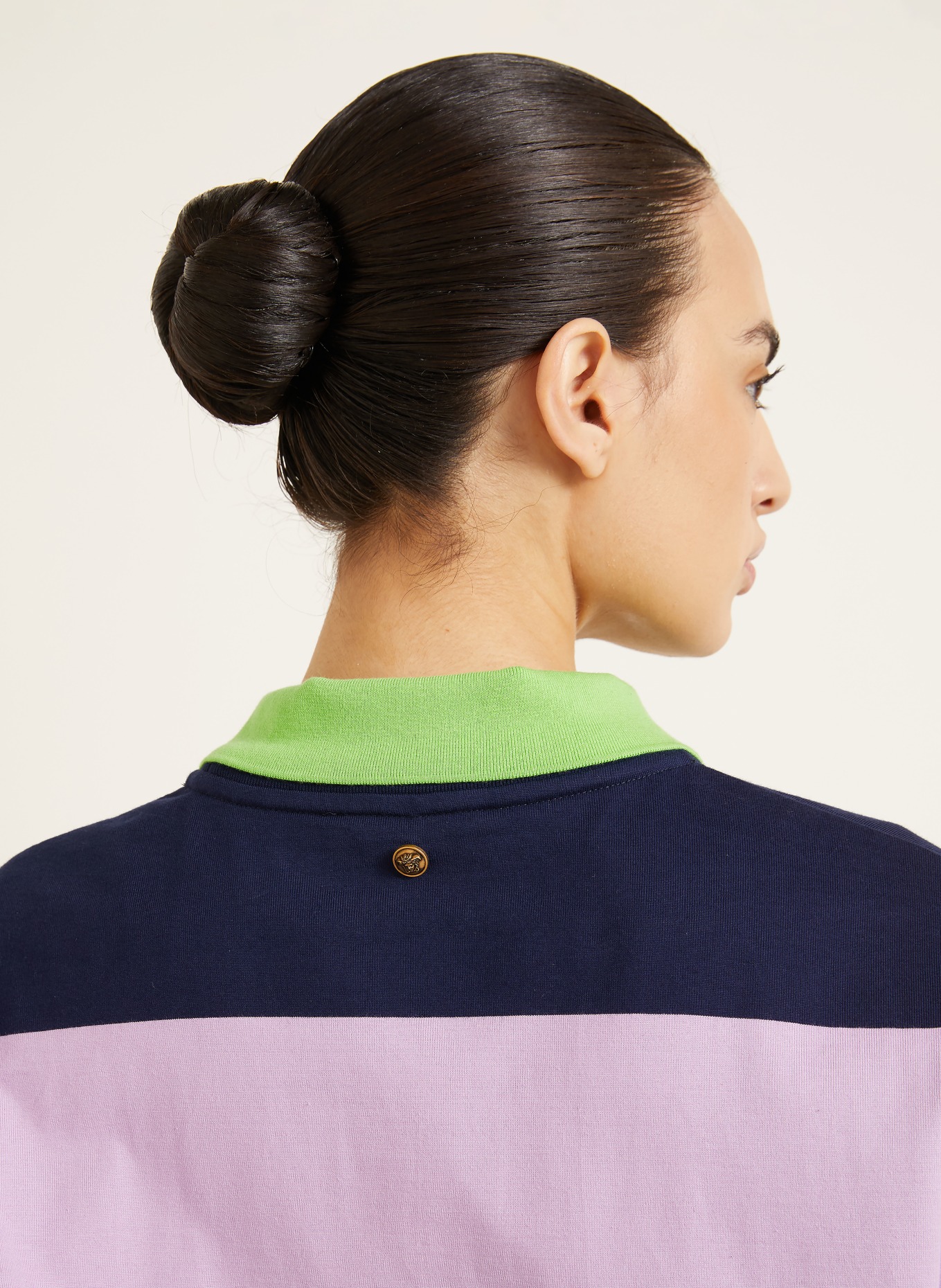 VERSACE Jersey poloshirt: DONKERBLAUW / ROZE / LICHTGROEN