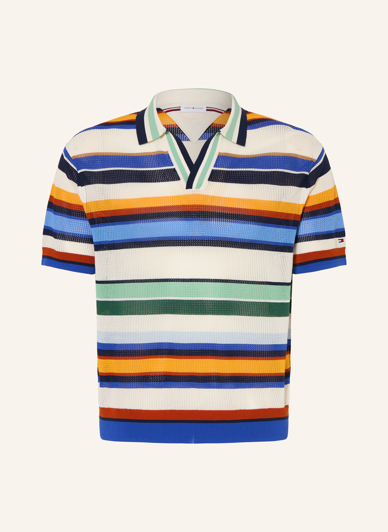TOMMY HILFIGER Pletené polo tričko: MODRÁ / ORANŽOVÁ / ZELENÁ