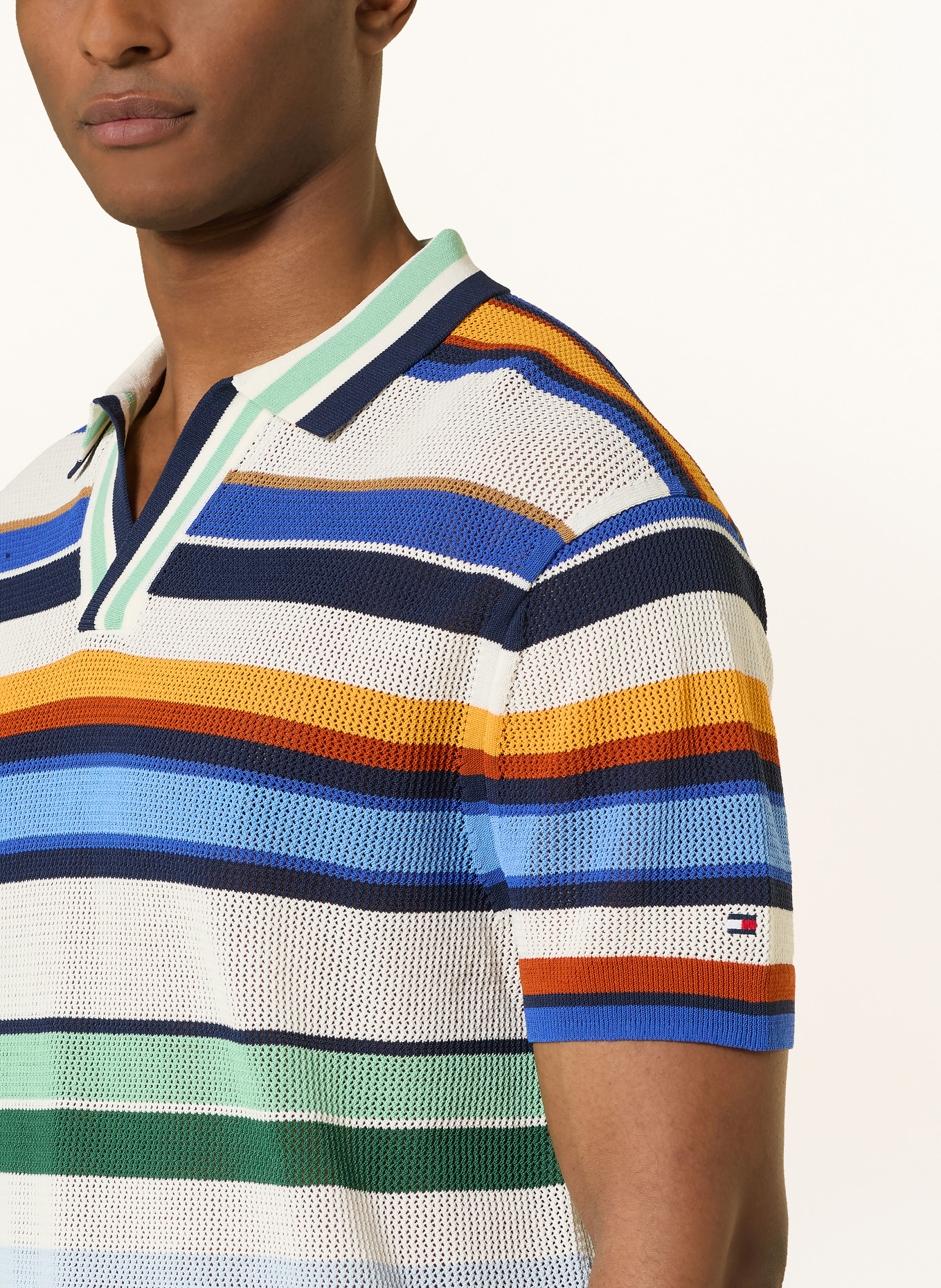 TOMMY HILFIGER Pletené polo tričko: MODRÁ / ORANŽOVÁ / ZELENÁ
