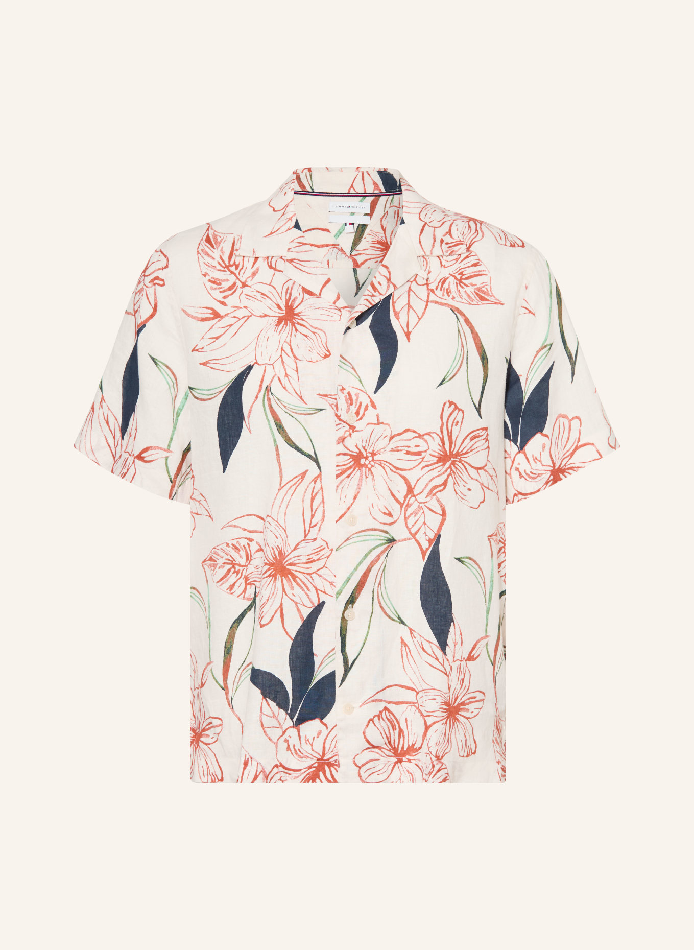 TOMMY HILFIGER Chemise Resort coupe classique en lin: ÉCRU / ROUGE FONCÉ / BLEU FONCÉ
