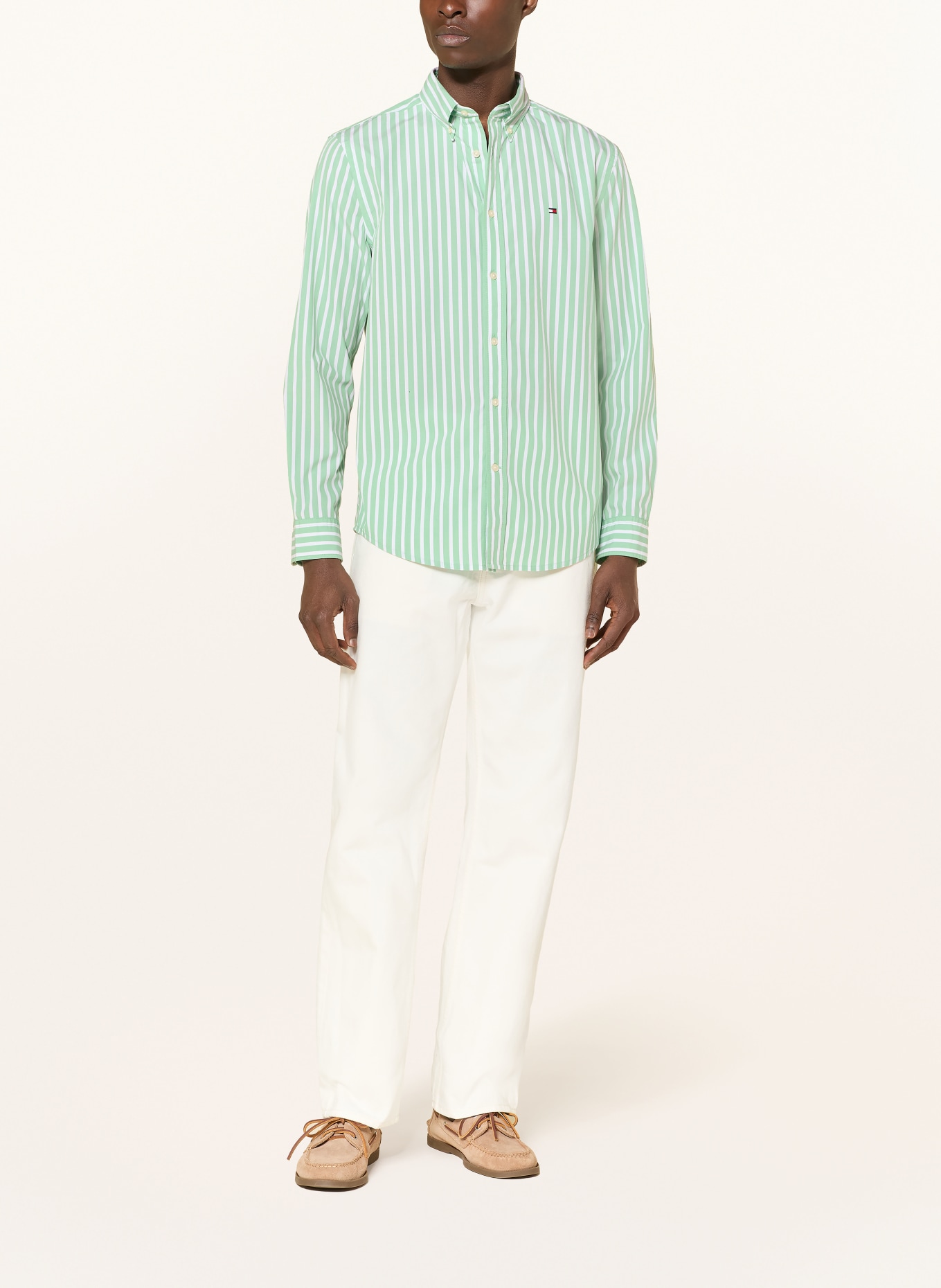 TOMMY HILFIGER Hemd Regular Fit: HELLGRÜN / WEISS