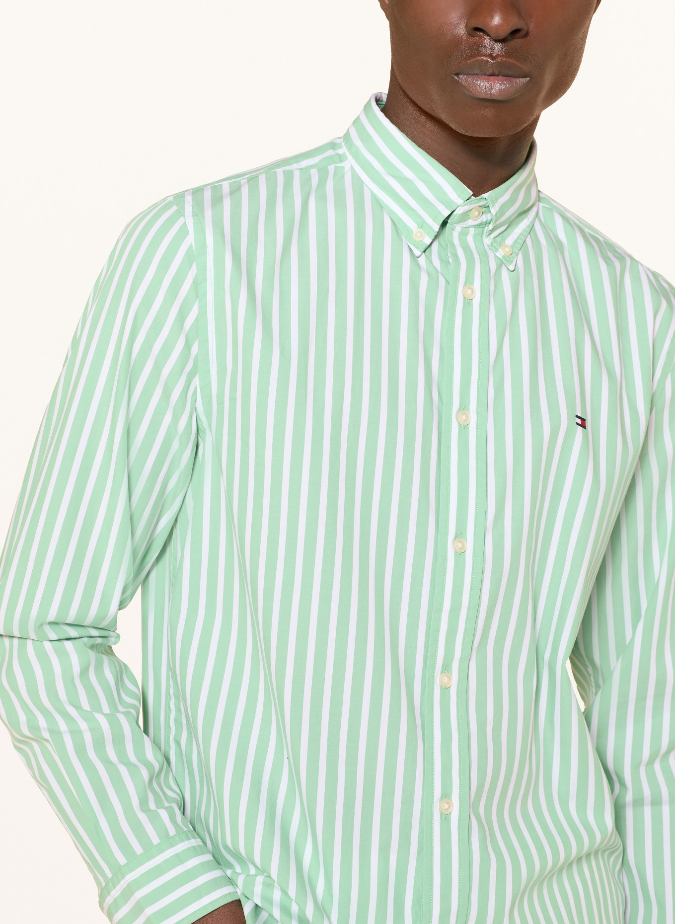 TOMMY HILFIGER Hemd Regular Fit: HELLGRÜN / WEISS