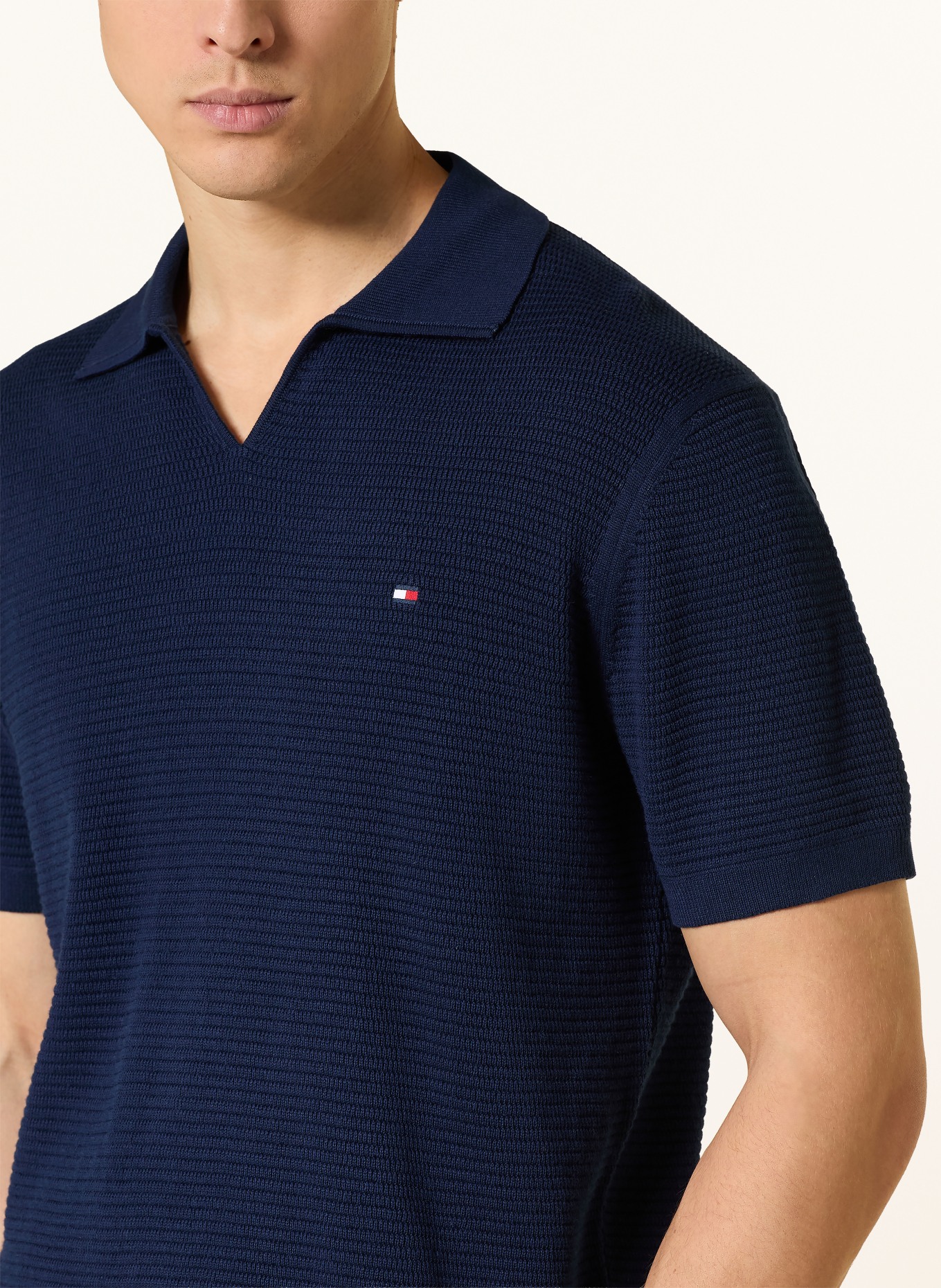 TOMMY HILFIGER knitted polo shirt: DARK BLUE