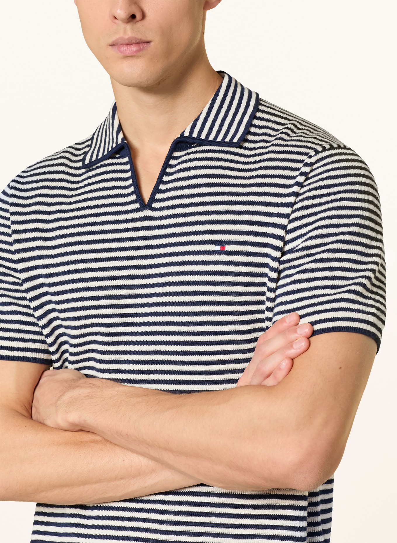 TOMMY HILFIGER knitted polo shirt: DARK BLUE / WHITE