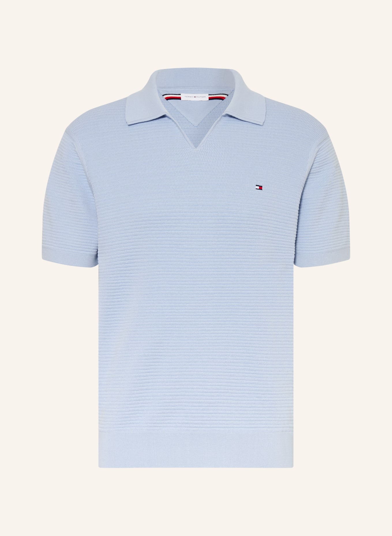 TOMMY HILFIGER knitted polo shirt: LIGHT BLUE