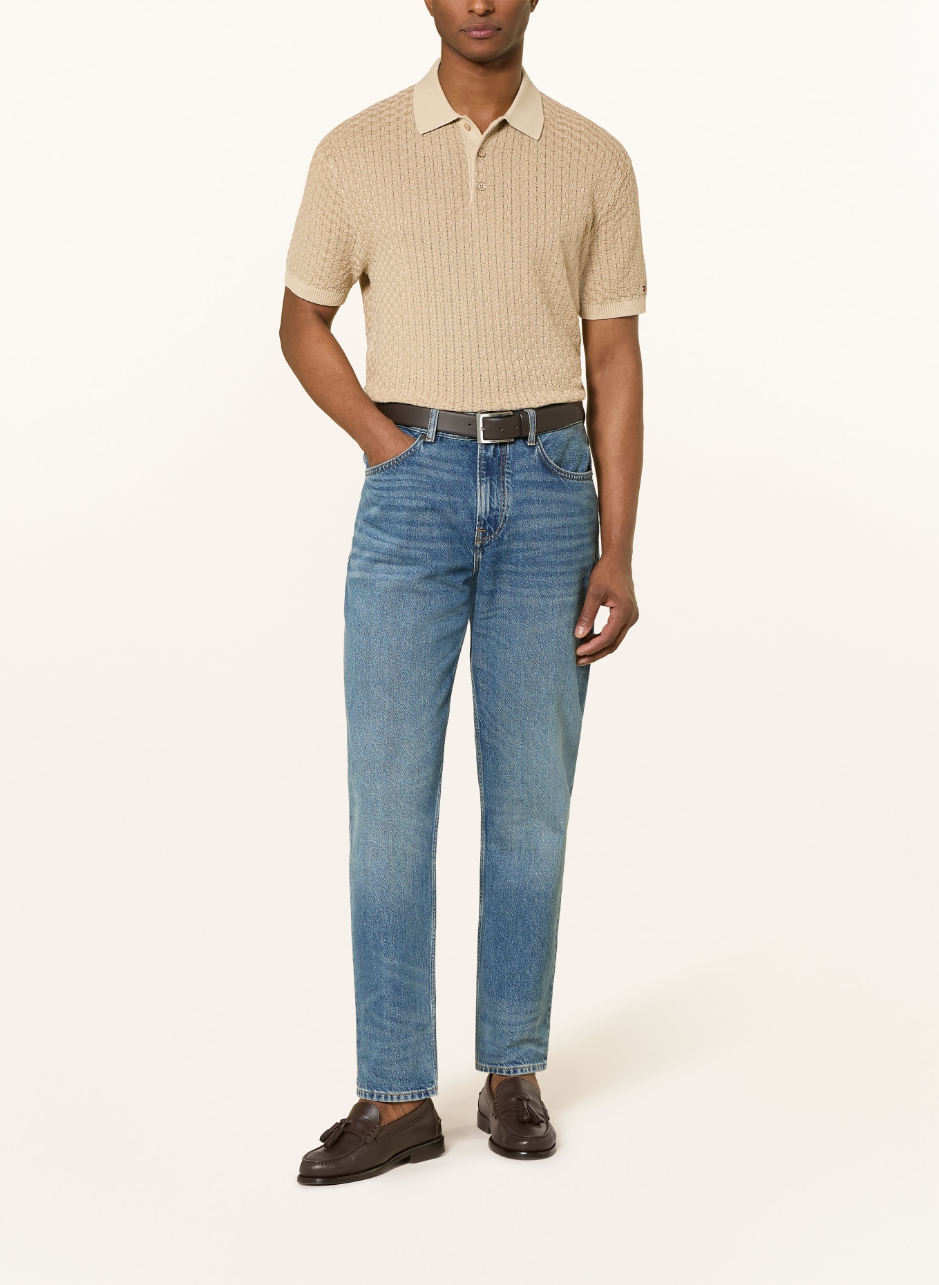 TOMMY HILFIGER Strick-Poloshirt: BEIGE