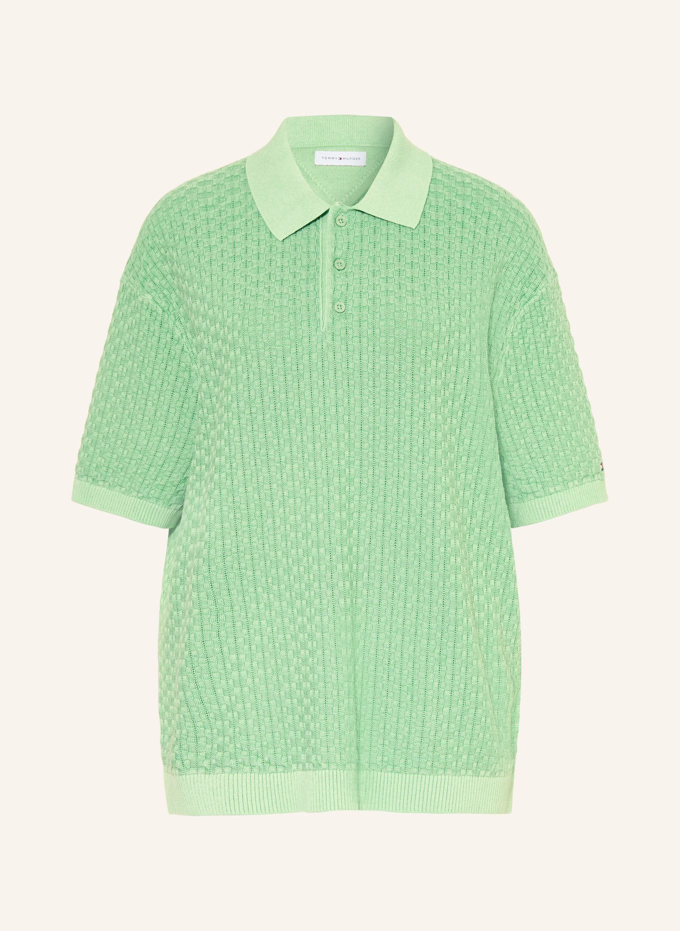 TOMMY HILFIGER Strick-Poloshirt: HELLGRÜN