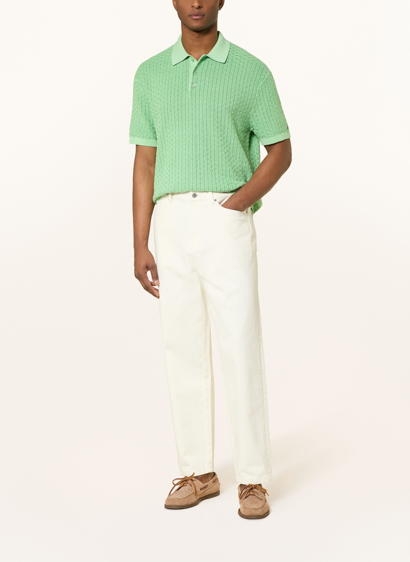 TOMMY HILFIGER Strick-Poloshirt: HELLGRÜN