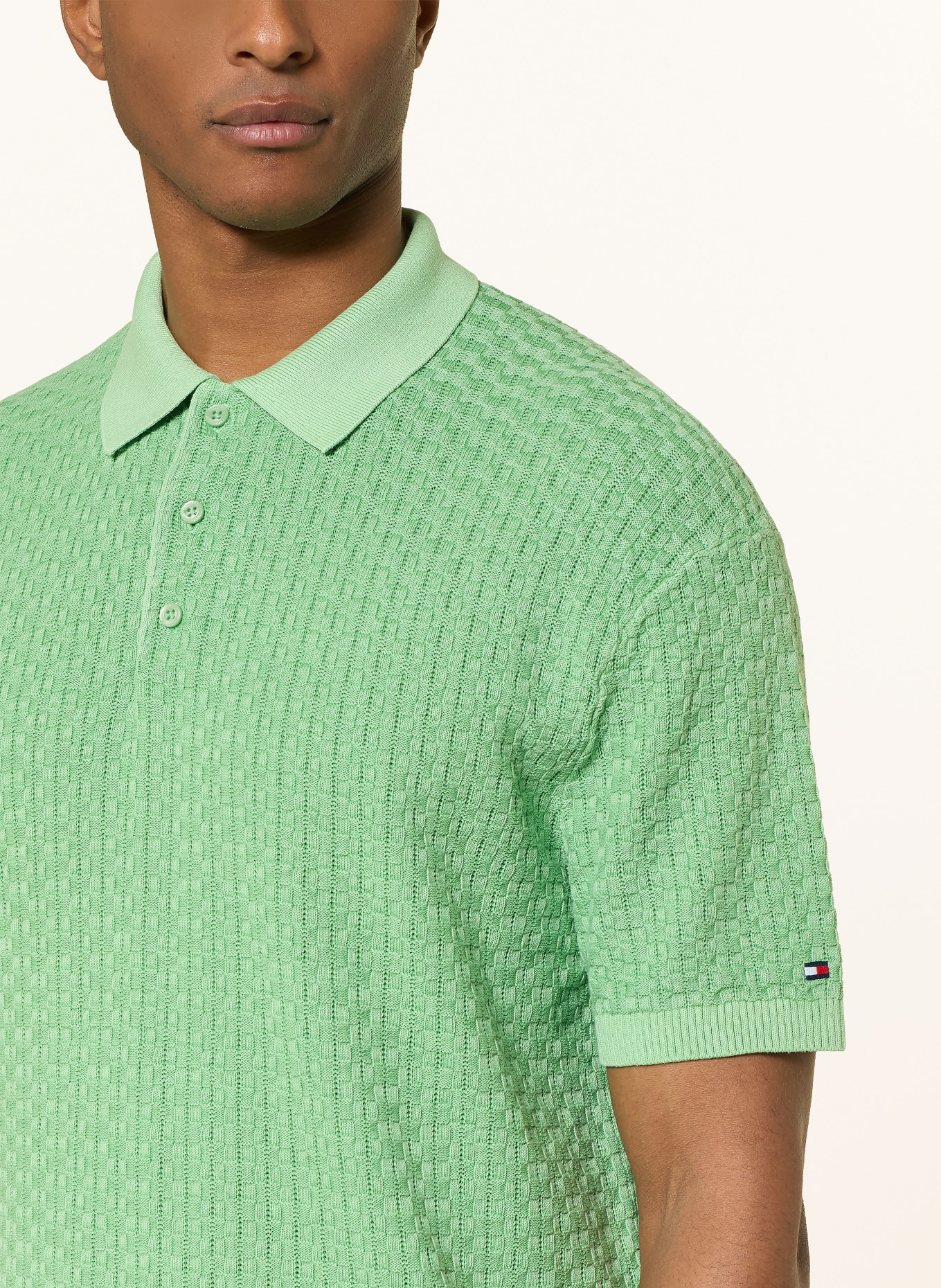 TOMMY HILFIGER Strick-Poloshirt: HELLGRÜN