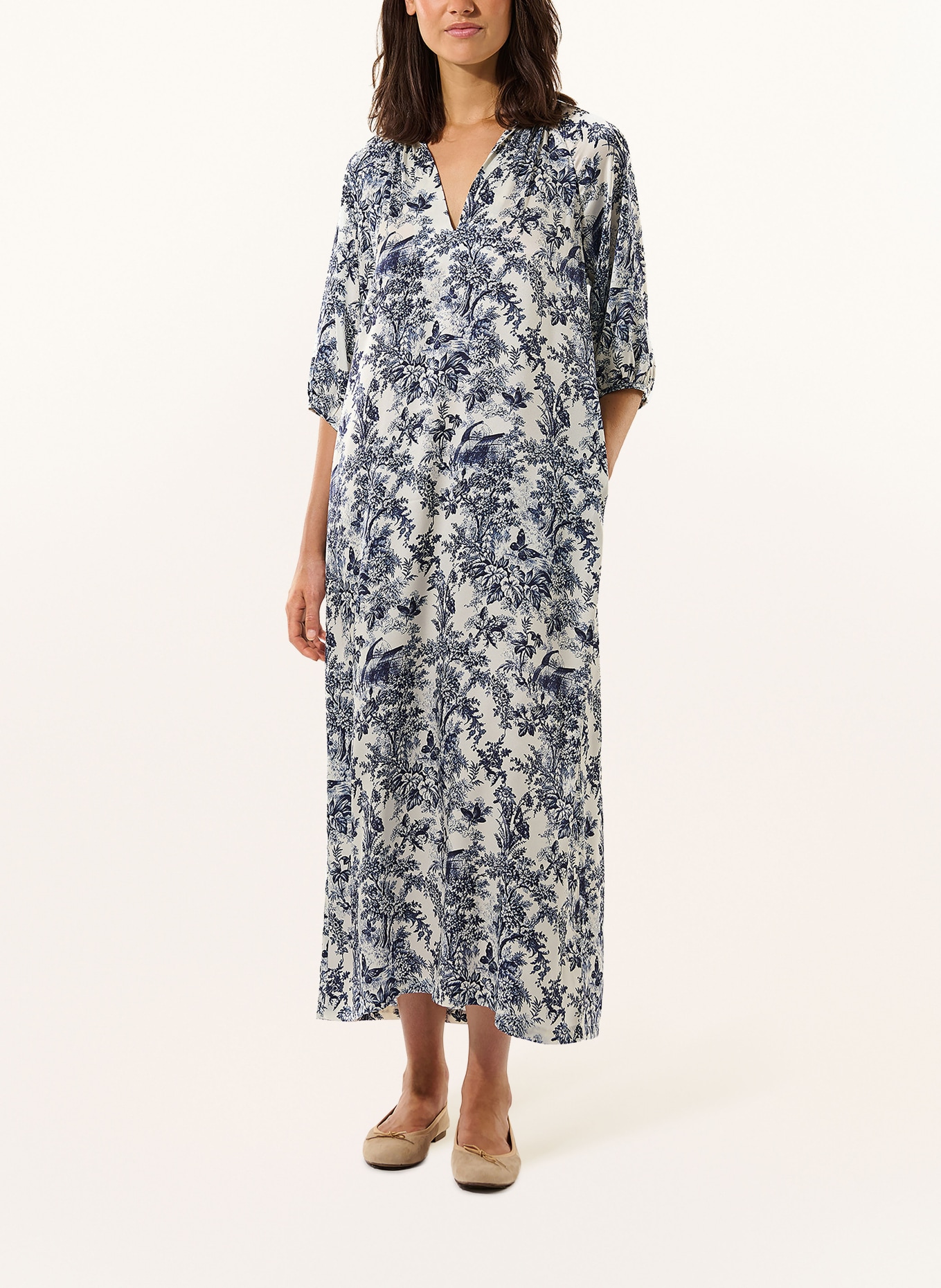 dea kudibal Zijden jurk SABRINADEA met 3/4-mouwen: DONKERBLAUW / WIT