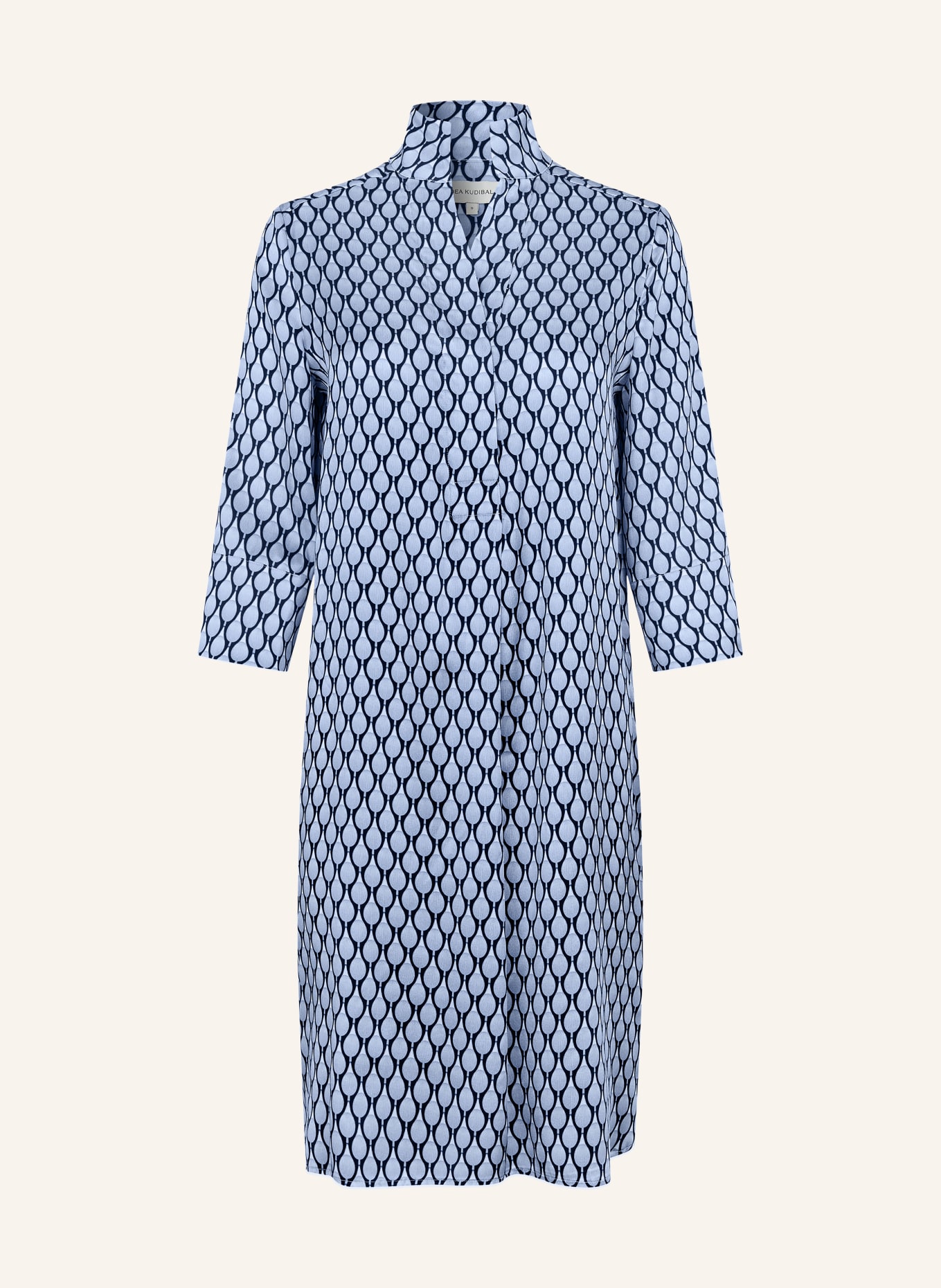 dea kudibal KAMILLESDEA silk dress with 3/4 sleeves: LIGHT BLUE / DARK BLUE / WHITE
