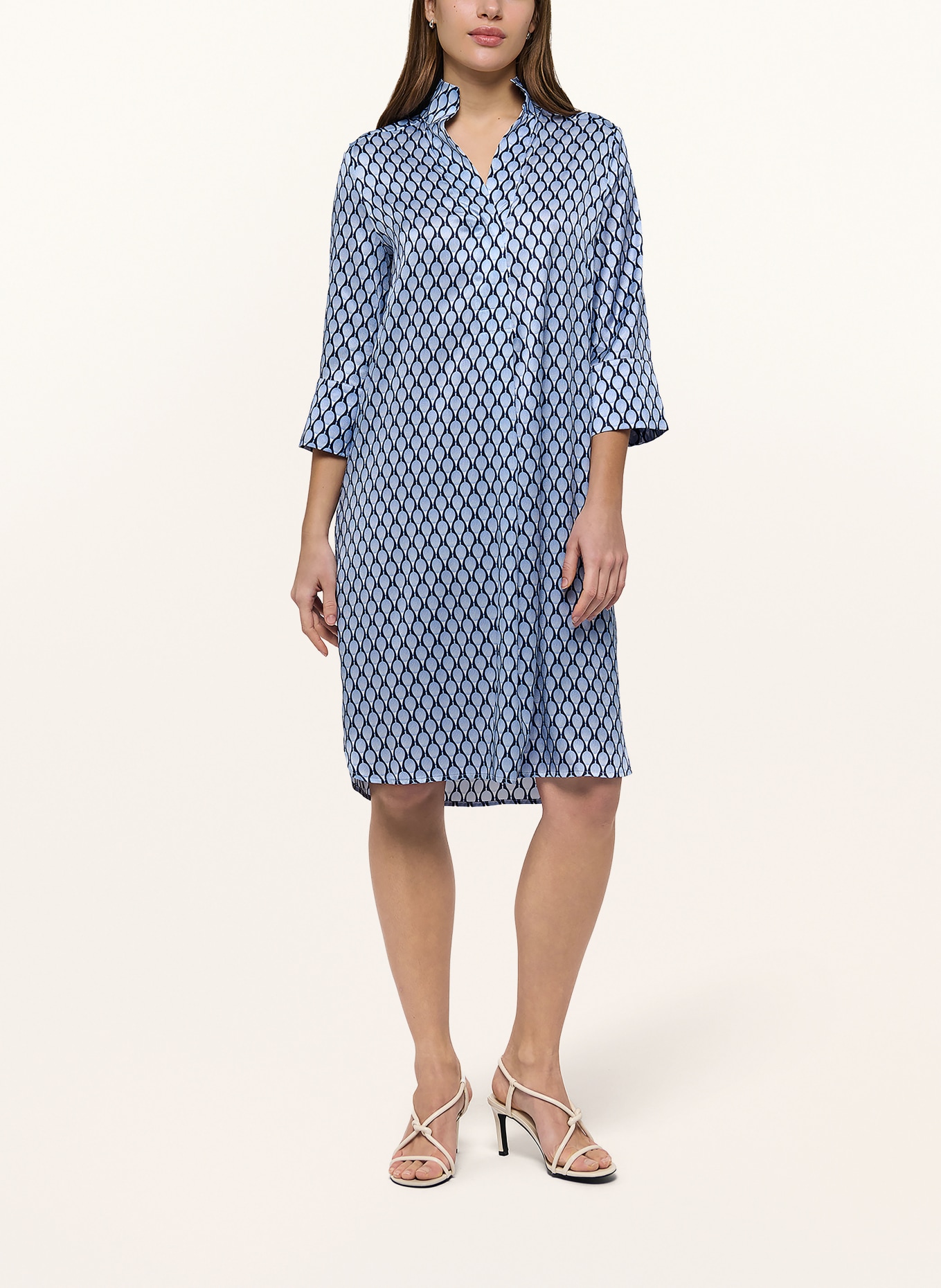 dea kudibal KAMILLESDEA silk dress with 3/4 sleeves: LIGHT BLUE / DARK BLUE / WHITE