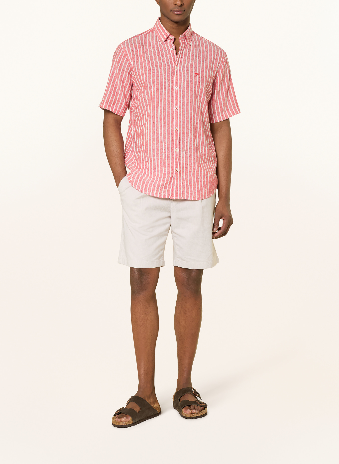FYNCH-HATTON Lněná košile Comfort Fit: SVĚTLE ČERVENÁ / BÍLÁ
