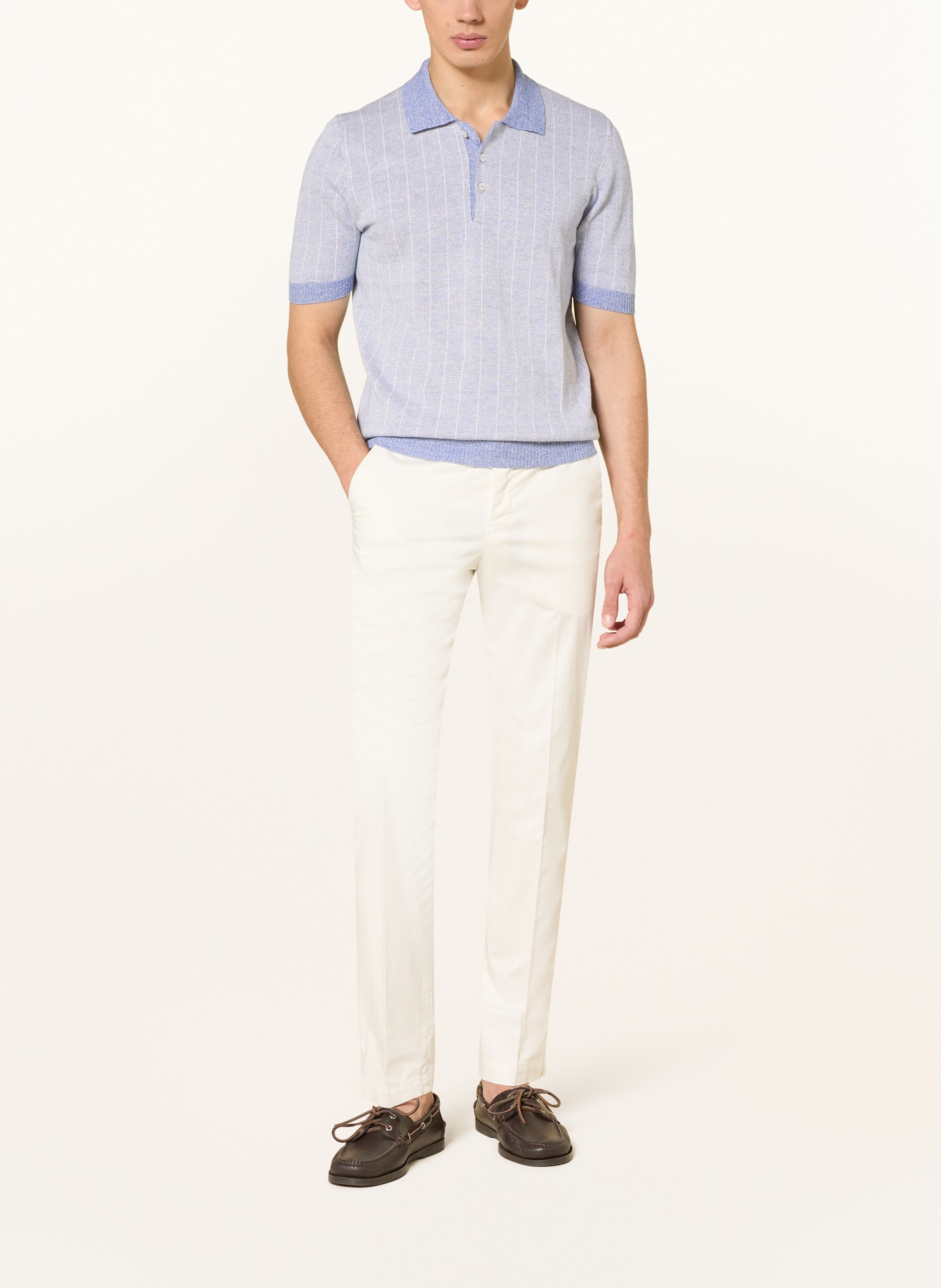 GRAN SASSO Strick-Poloshirt mit Leinen: HELLBLAU / BLAU