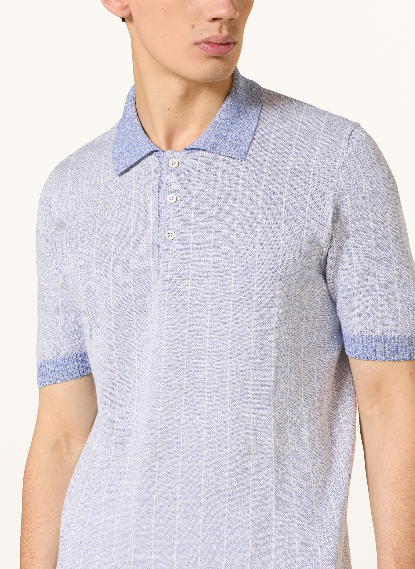 GRAN SASSO Strick-Poloshirt mit Leinen: HELLBLAU / BLAU