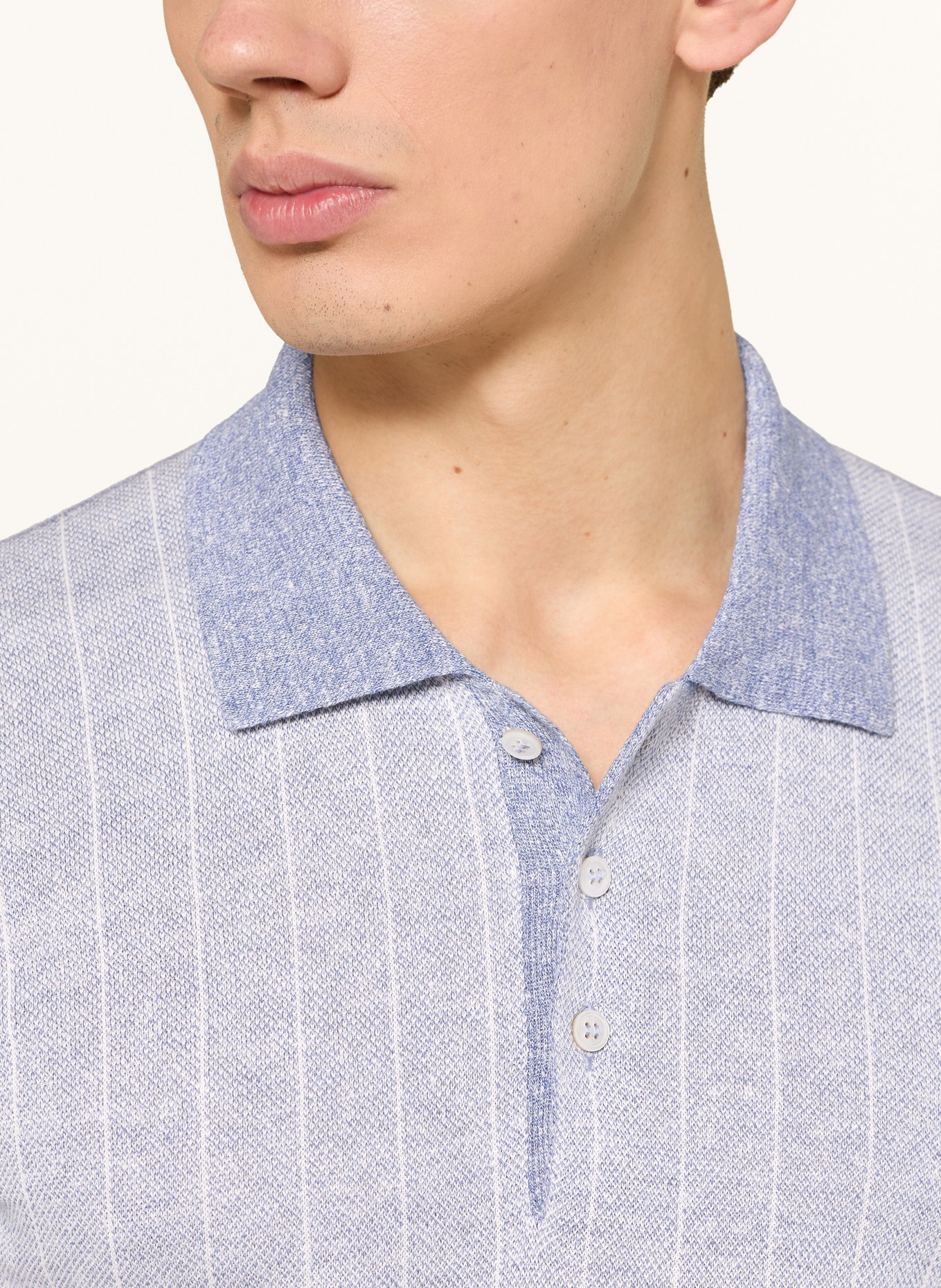 GRAN SASSO Strick-Poloshirt mit Leinen: HELLBLAU / BLAU