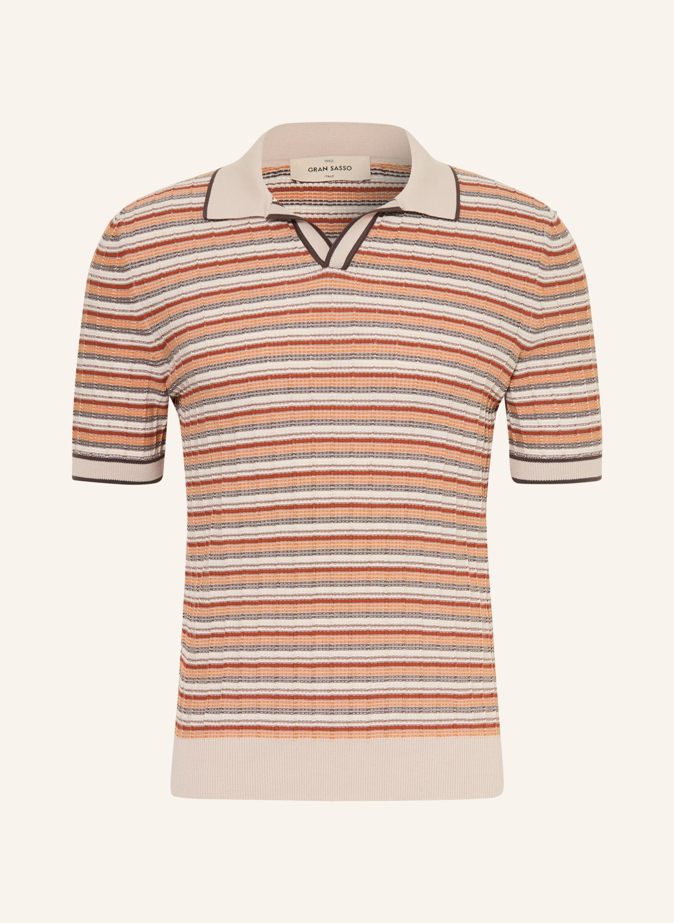 GRAN SASSO Strick-Poloshirt: DUNKELORANGE / DUNKELBRAUN / BEIGE