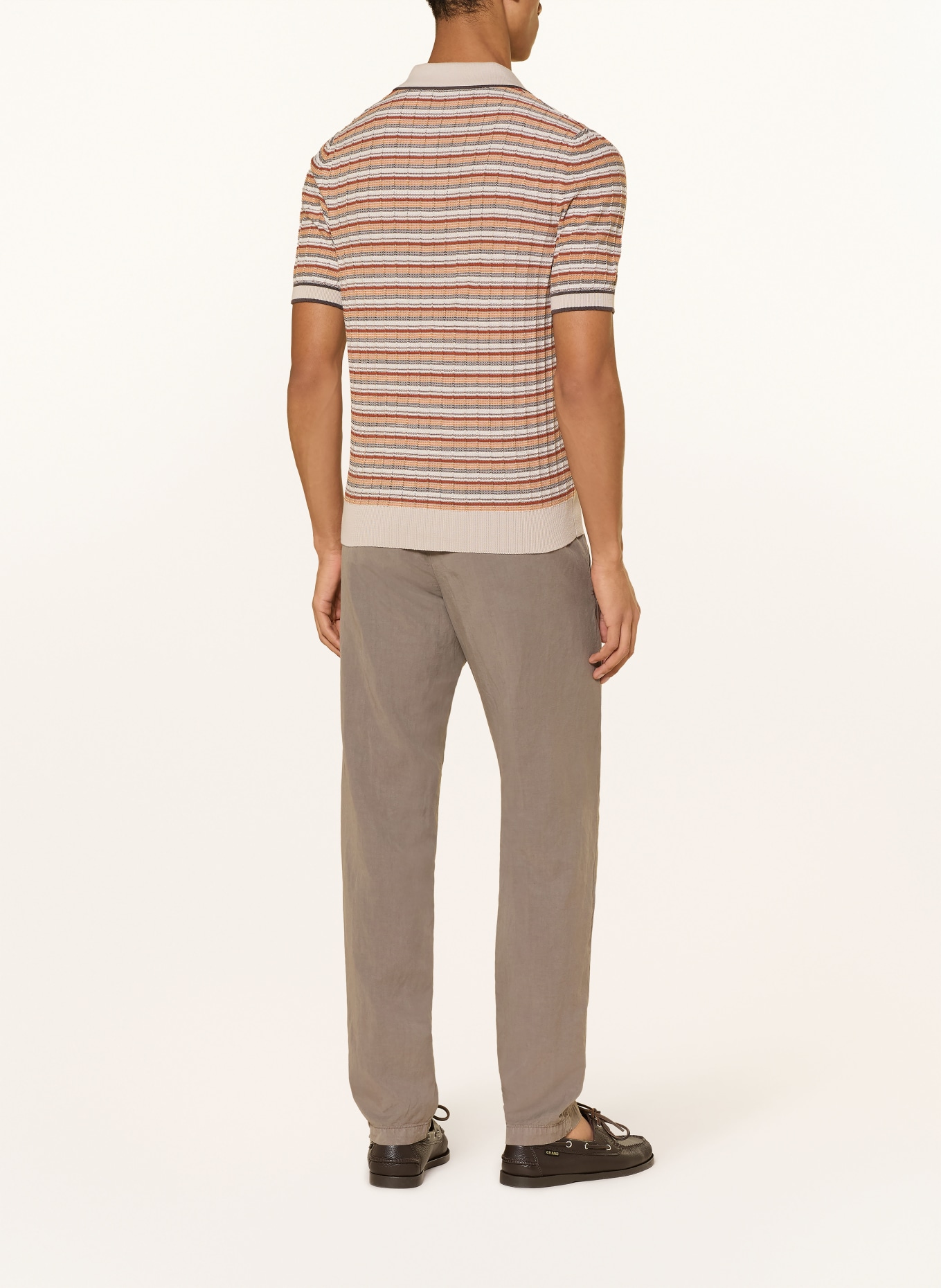 GRAN SASSO Strick-Poloshirt: DUNKELORANGE / DUNKELBRAUN / BEIGE