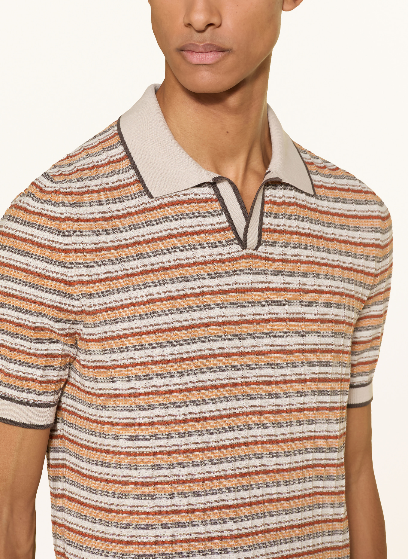 GRAN SASSO Strick-Poloshirt: DUNKELORANGE / DUNKELBRAUN / BEIGE
