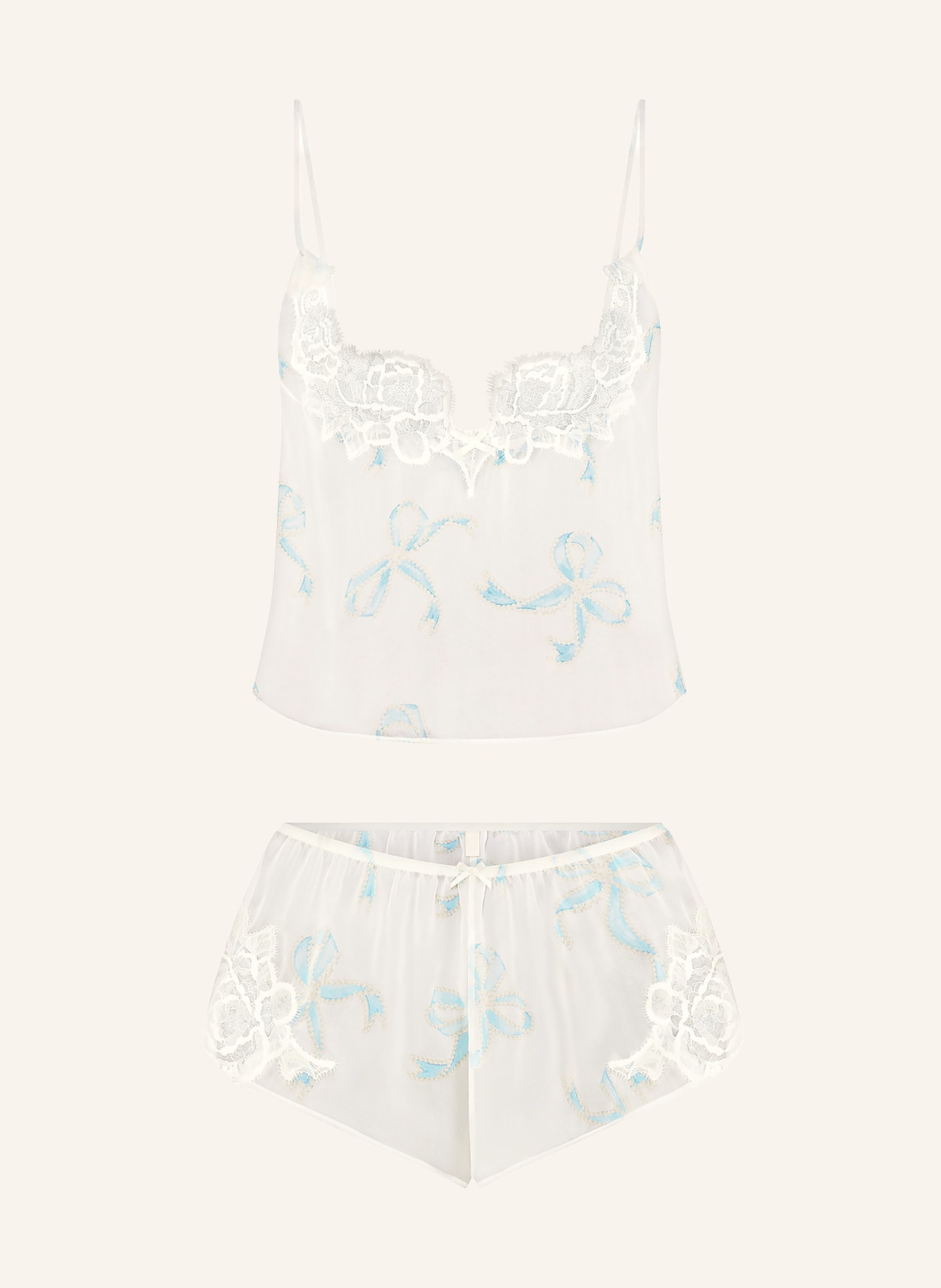 SKIMS SKIMS ROMANCE zijden shorty-pyjama: IVORY PEARL BOWS PRI