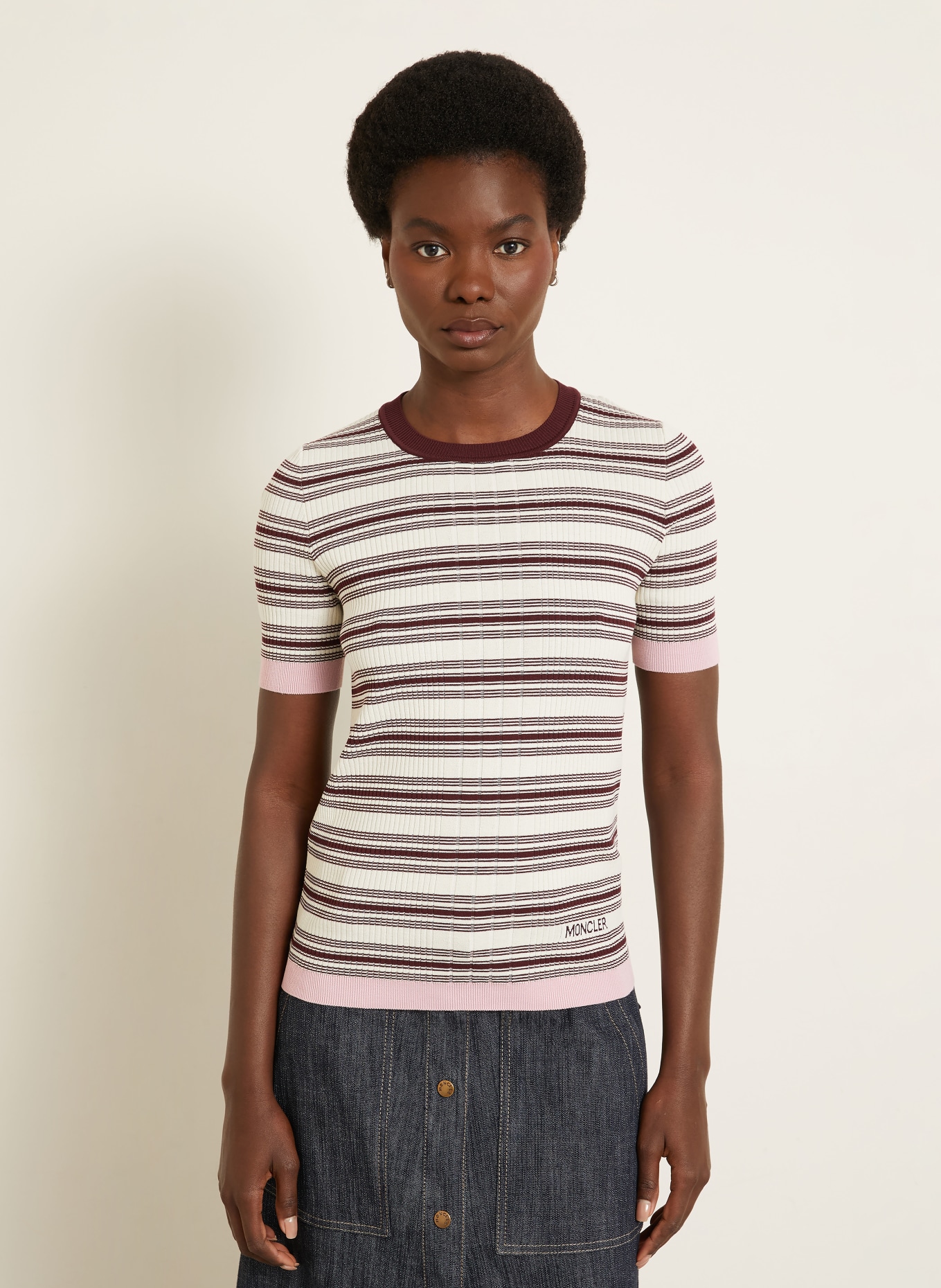 MONCLER Bluzka z dzianiny: CIEMNOCZERWONY / BIAŁY