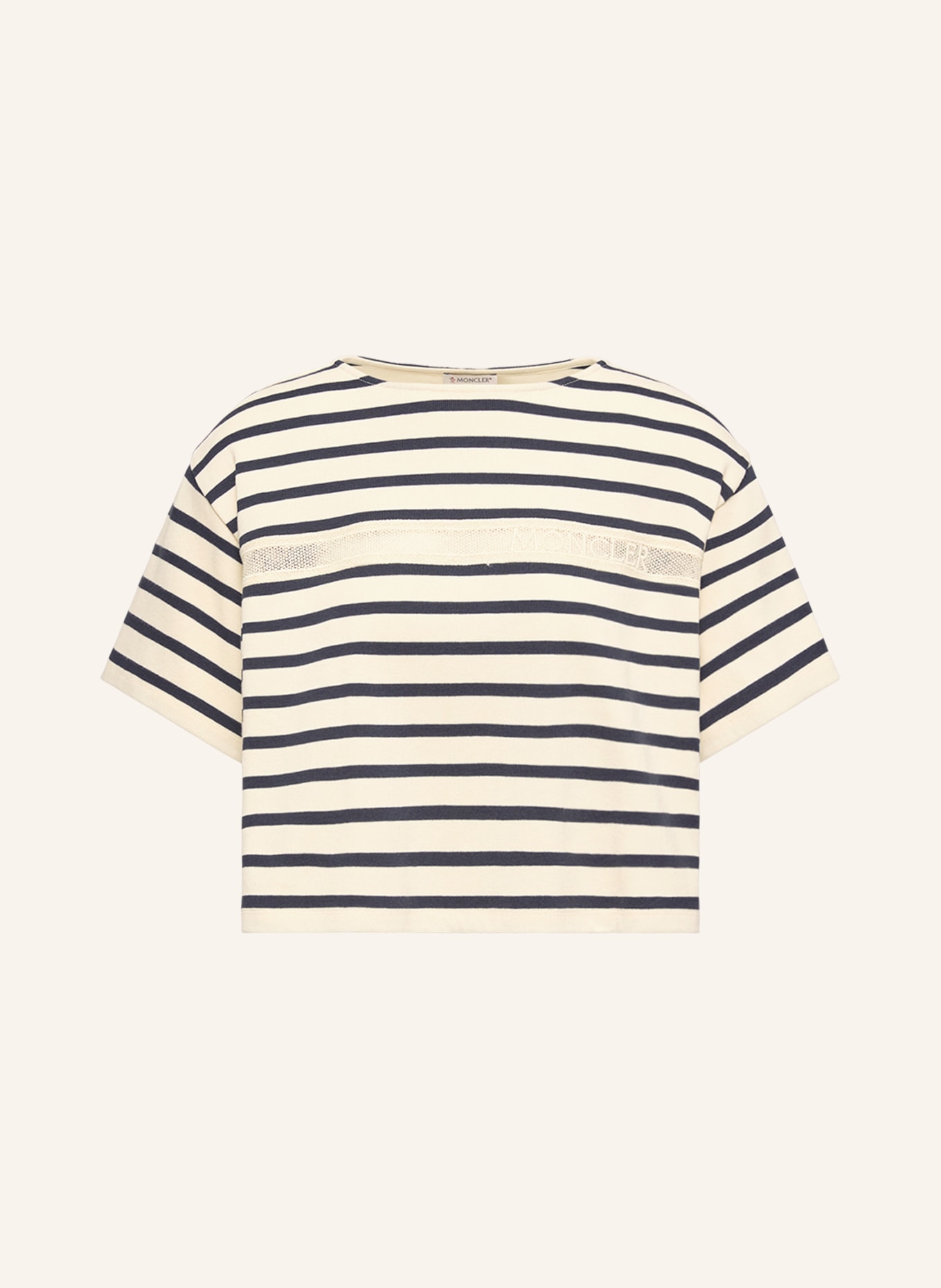 MONCLER T-shirt met kant: ECRU / DONKERBLAUW
