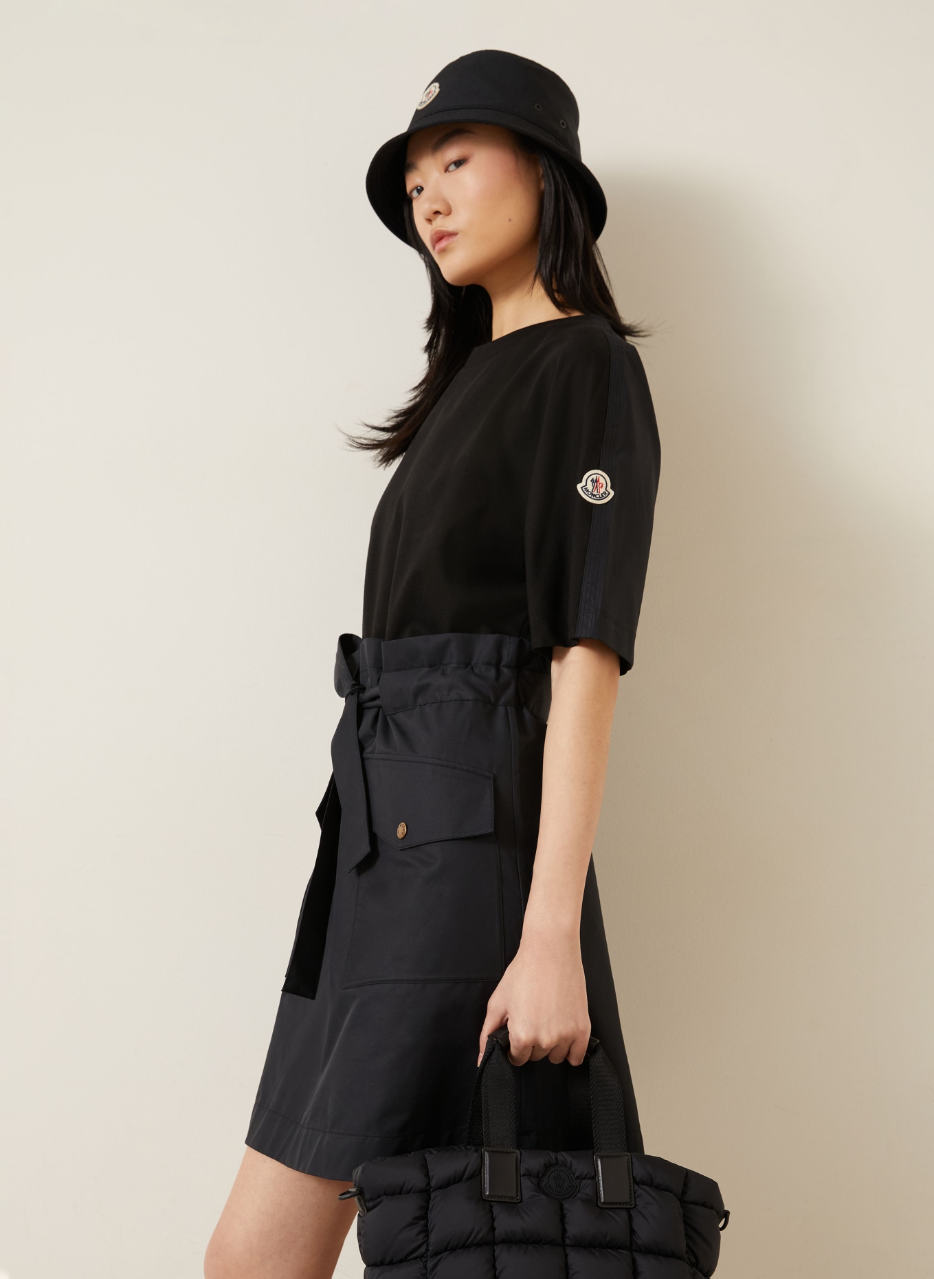 MONCLER Kleid im Materialmix: SCHWARZ