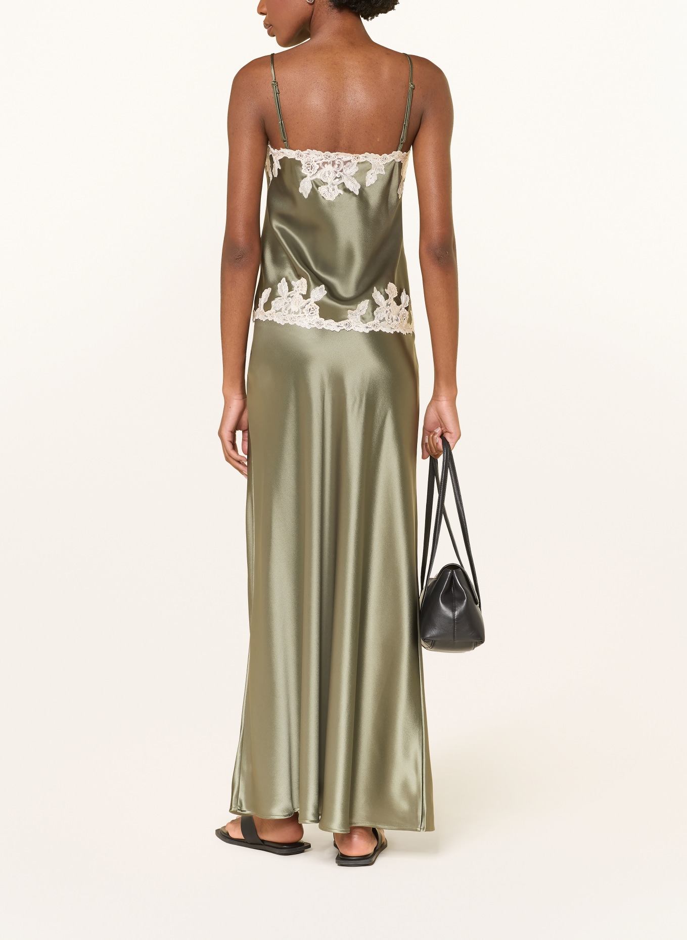 BY MALENE BIRGER Satinrock ERIKA mit Spitze: KHAKI / CREME