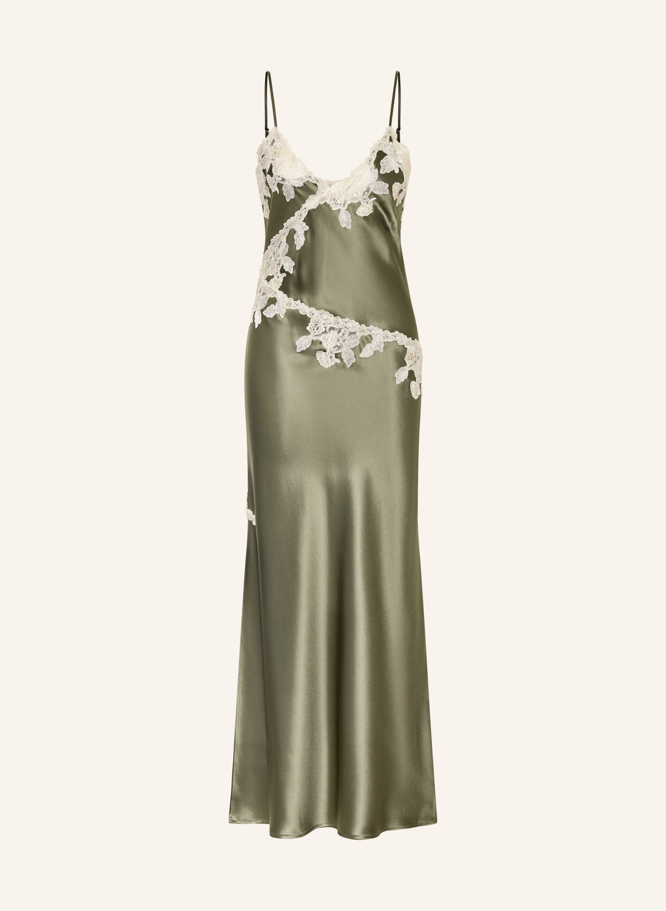 BY MALENE BIRGER Satijnen jurk VERA met kant: GROEN / CRÈME