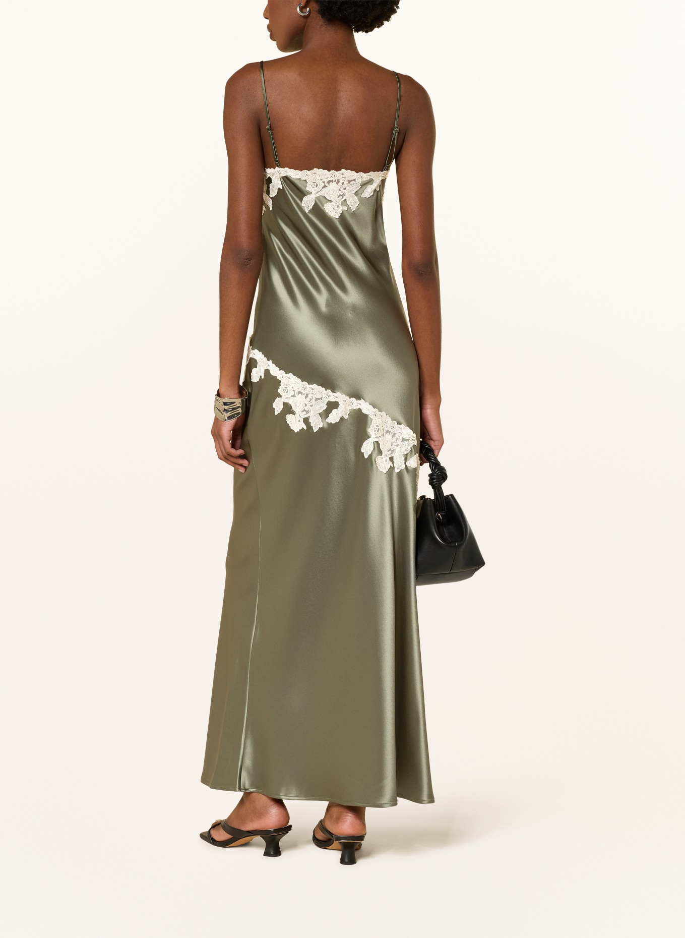 BY MALENE BIRGER Satijnen jurk VERA met kant: GROEN / CRÈME